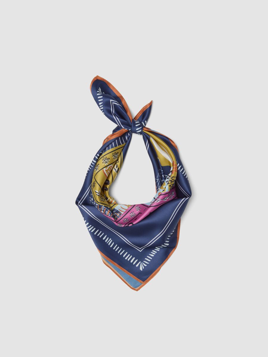 Blue scarf with multicolour print_0
