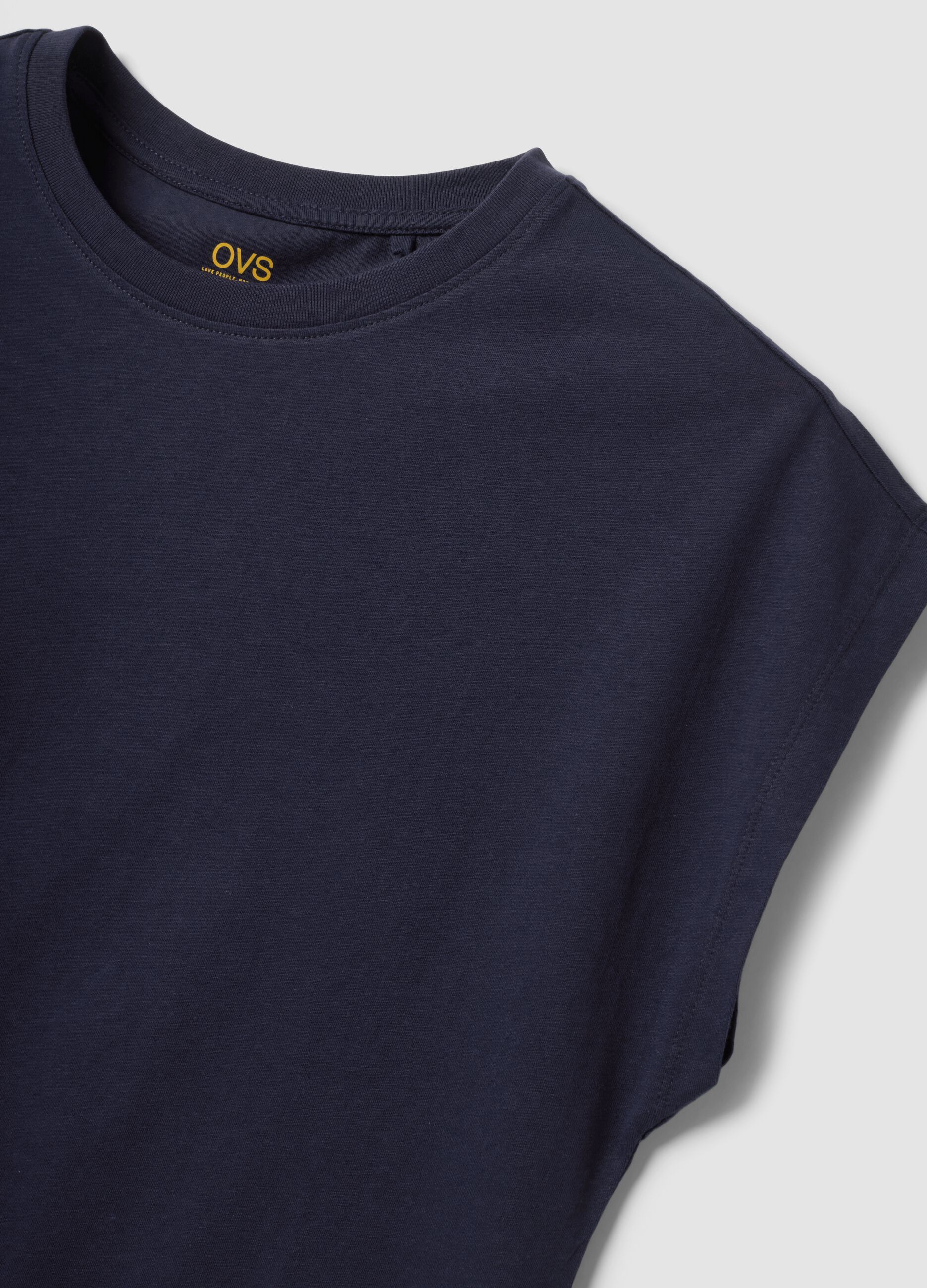 Blue pure cotton short-sleeve regular fit T-shirt