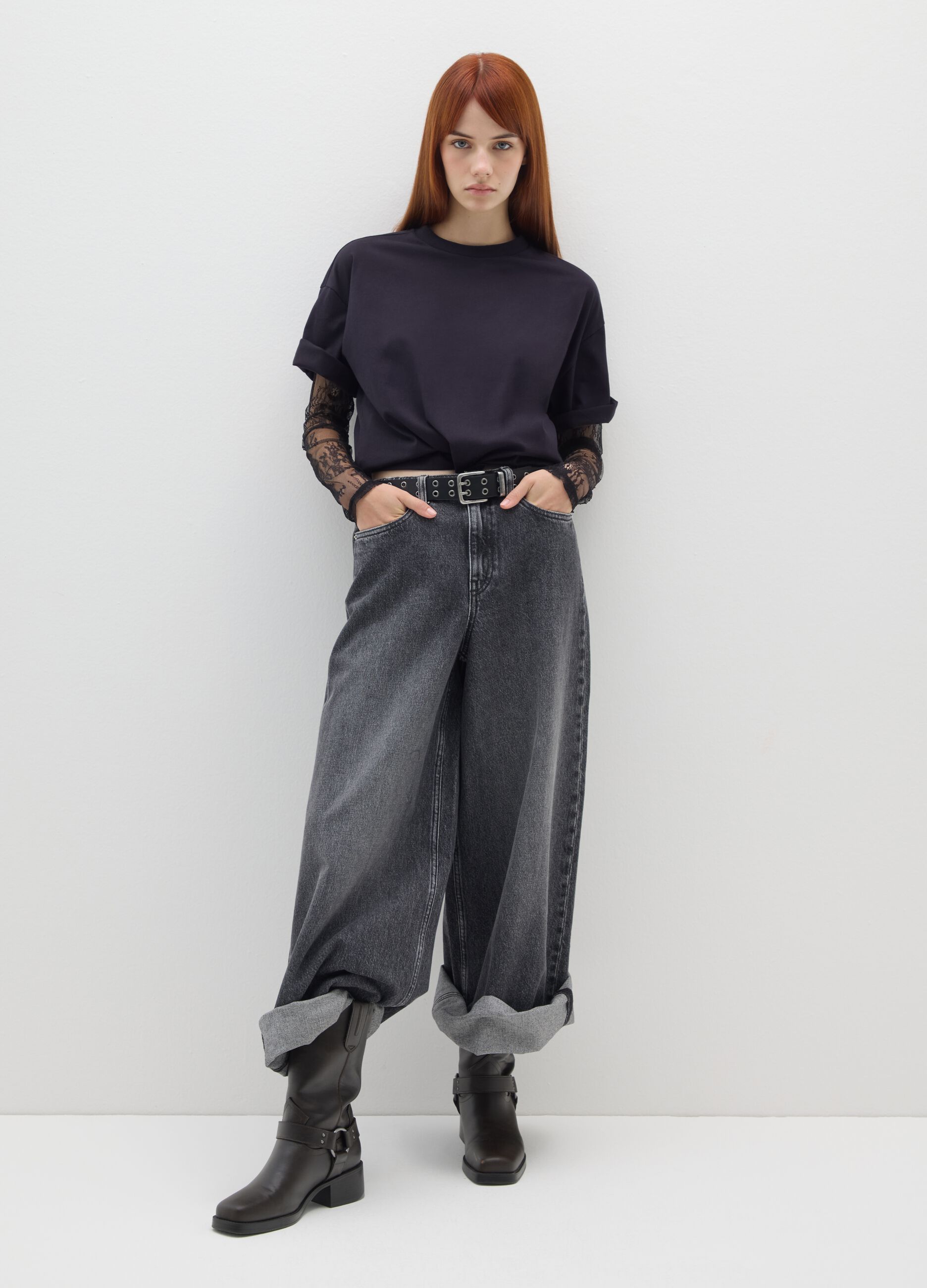 Grey wide leg pure cotton jeans