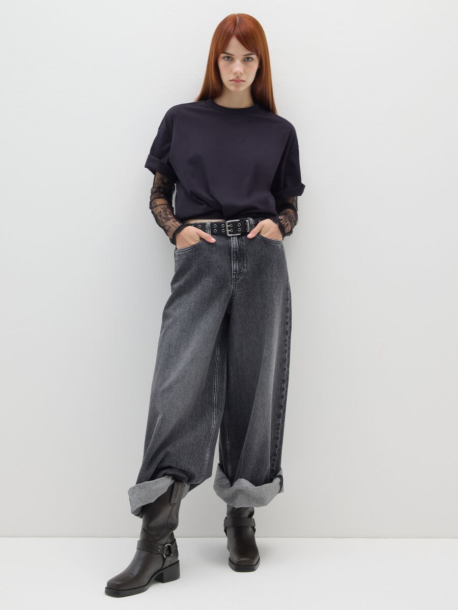 Grey wide leg pure cotton jeans_0