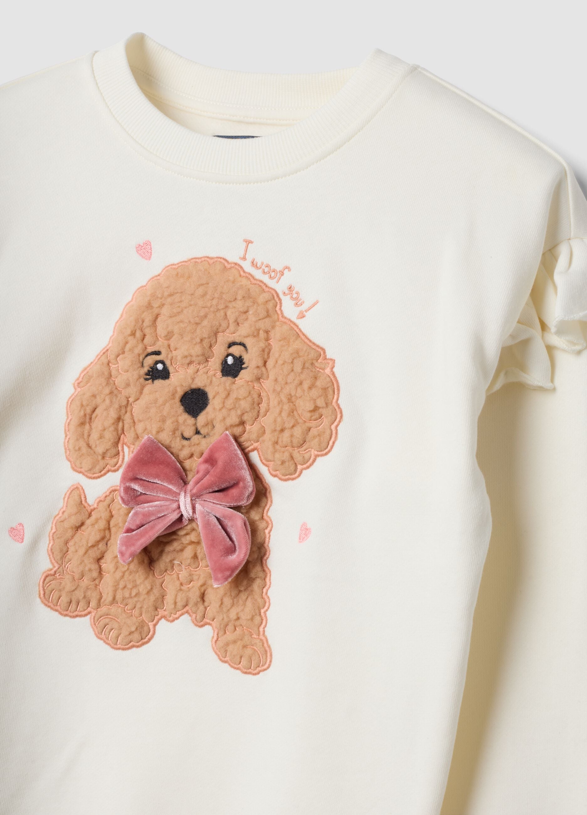 White pure cotton jogging set with puppy print