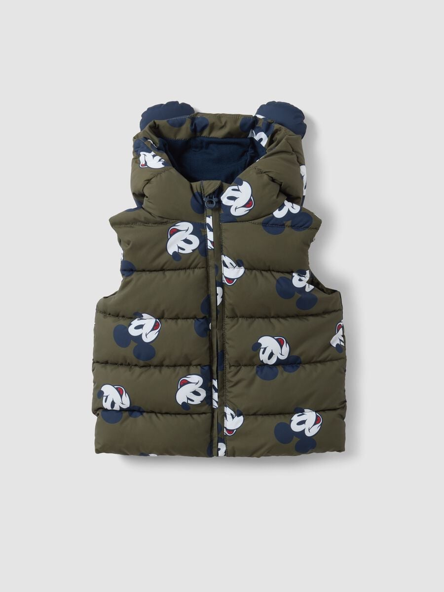 Gilet verde imbottito con cappuccio e stampa Mickey per bimbo_0