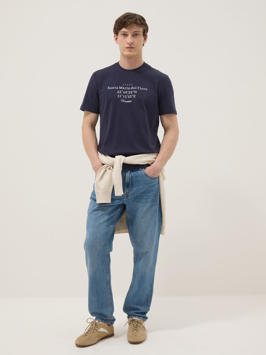 Blue short-sleeved pure cotton regular fit T-shirt_1
