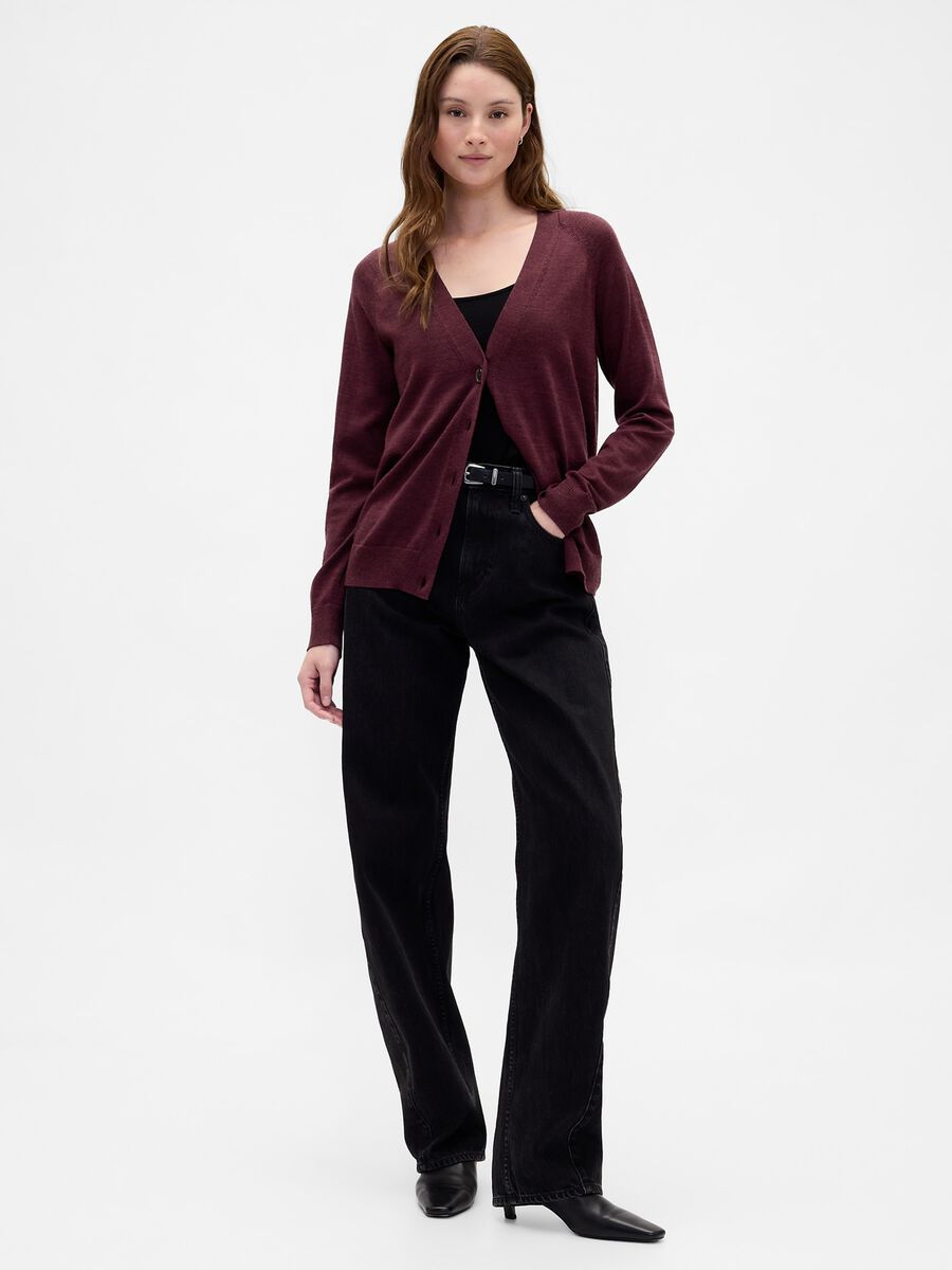 Cardigan viola in pura lana_2
