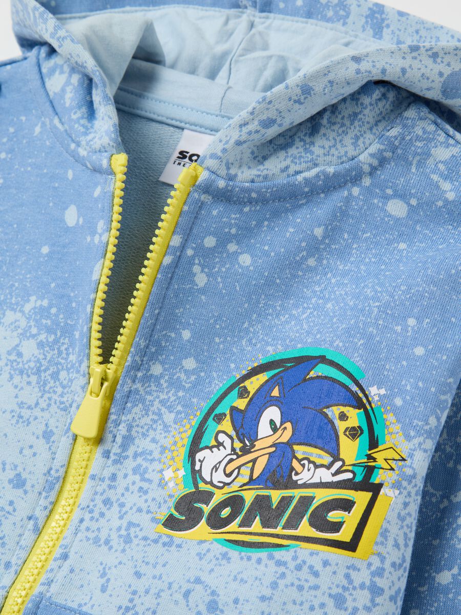 Full-zip sweatshirt in French terry with hood and Sonic print_2