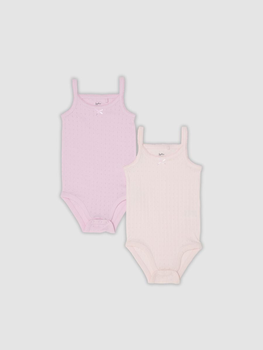 Bipack body rosa in puro cotone organico traforati per neonata_0