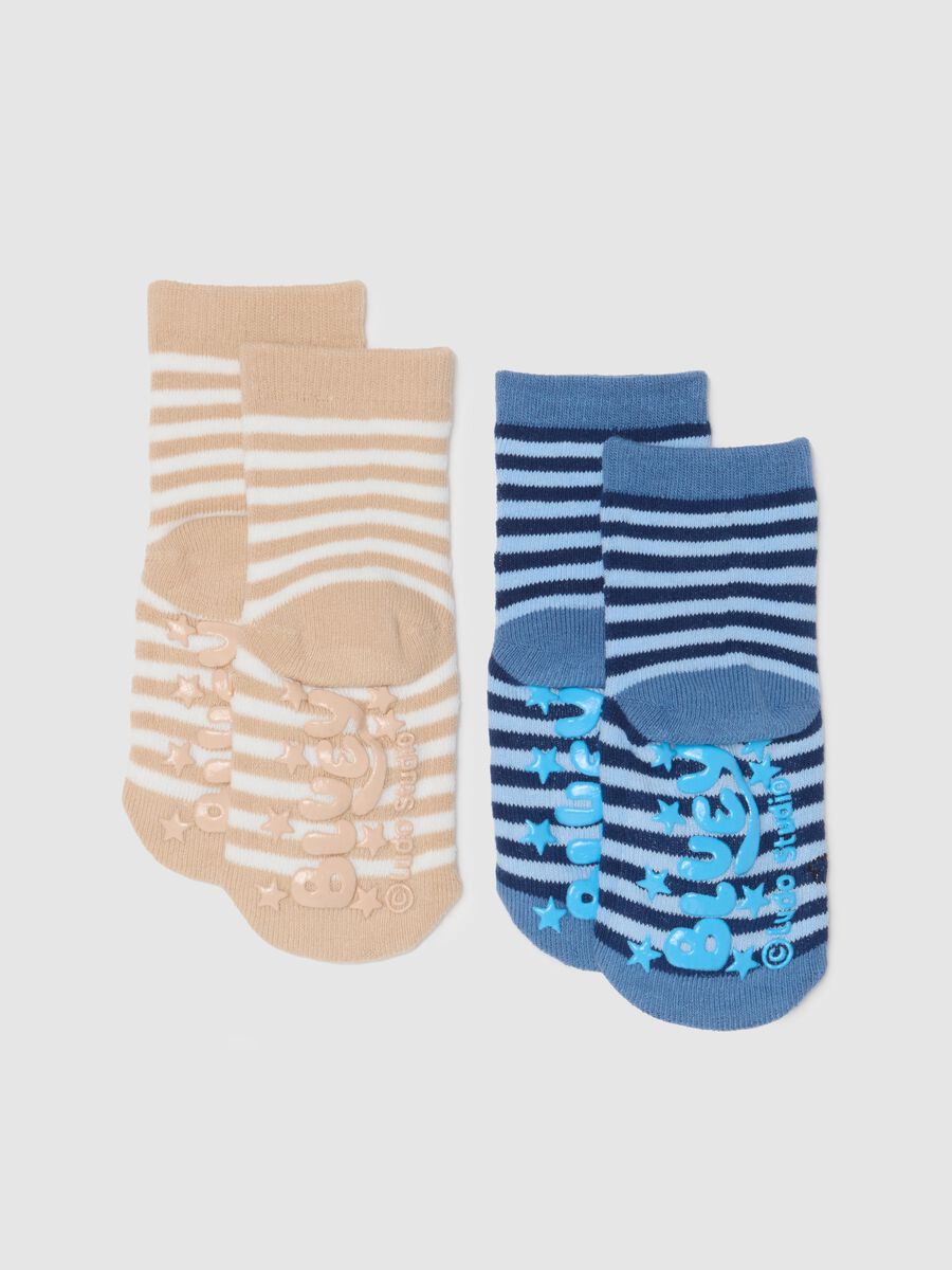 Twin pack blue anti-slip socks with characters_1