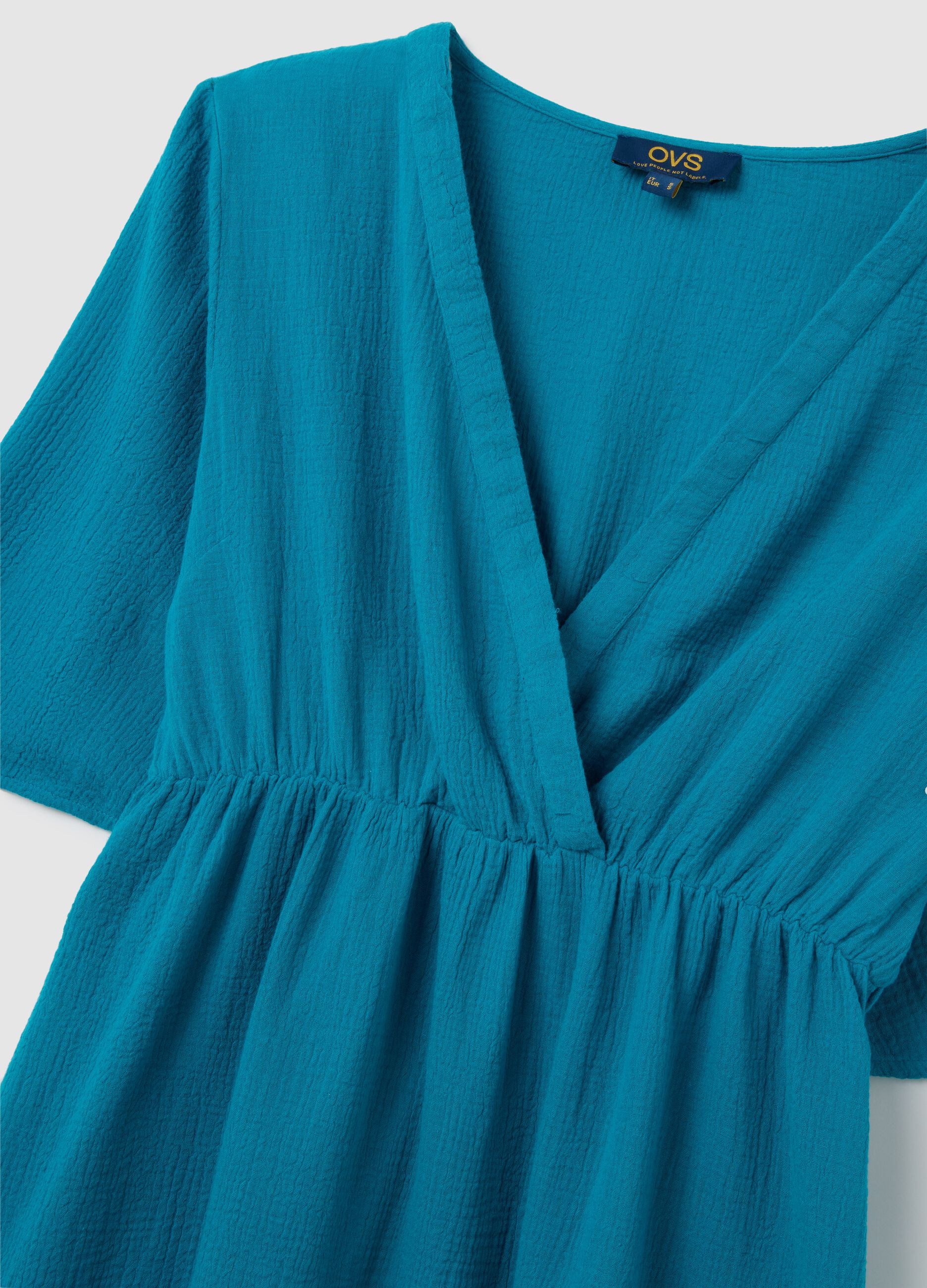 Women's long blue dress in pure cotton