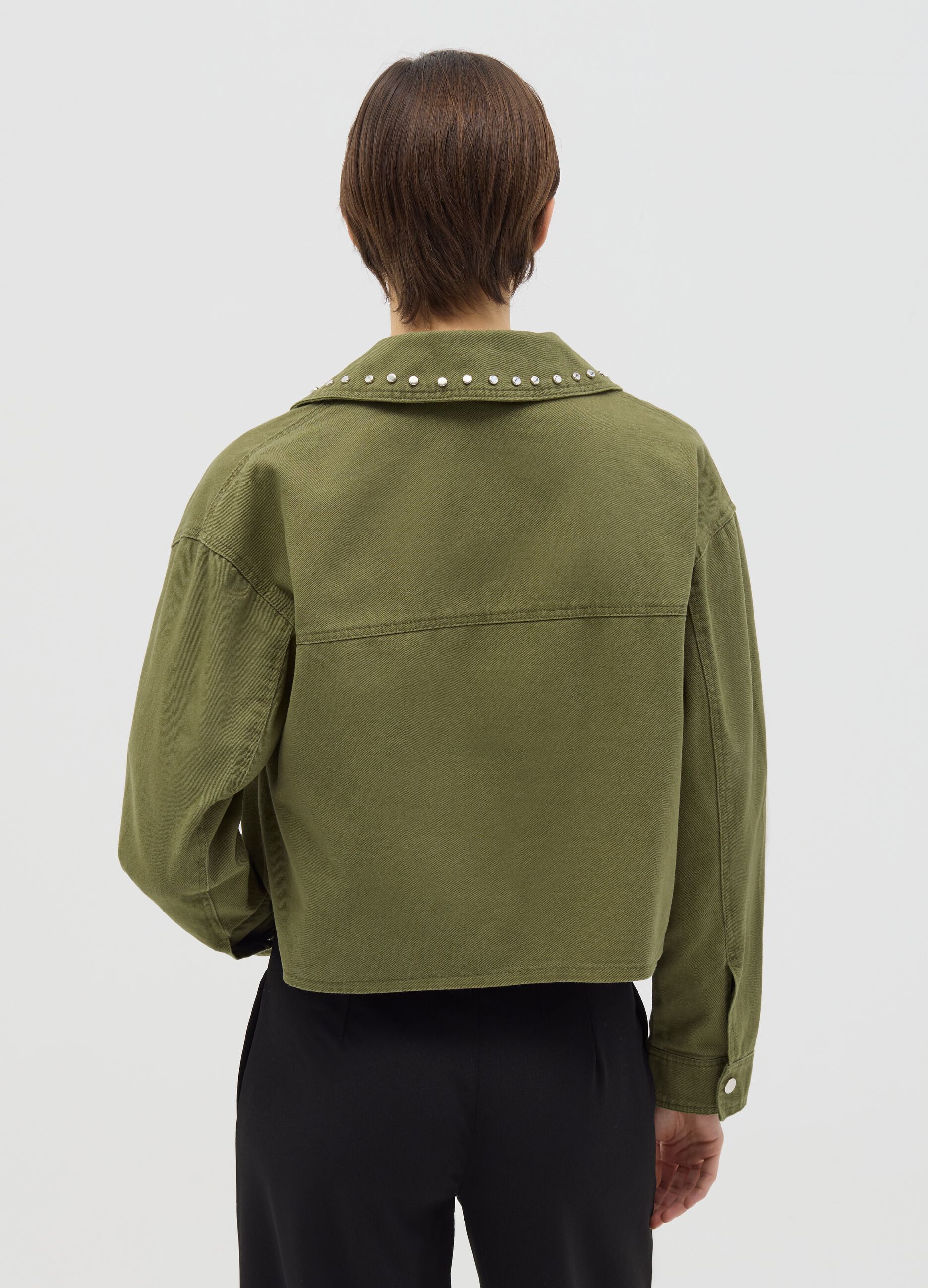 Green jacket in cotton with studs