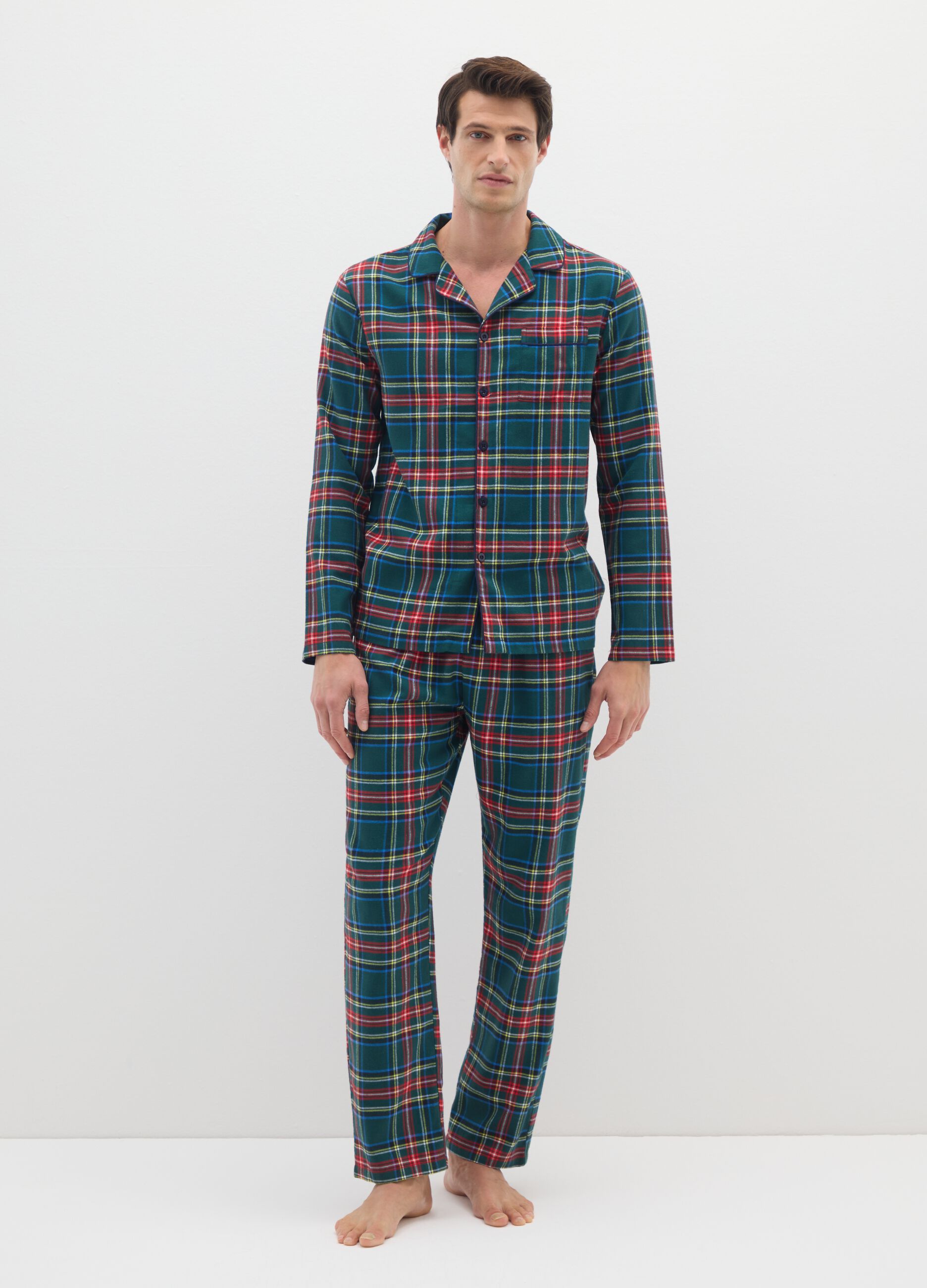 Multicolour pure cotton regular fit check pyjamas