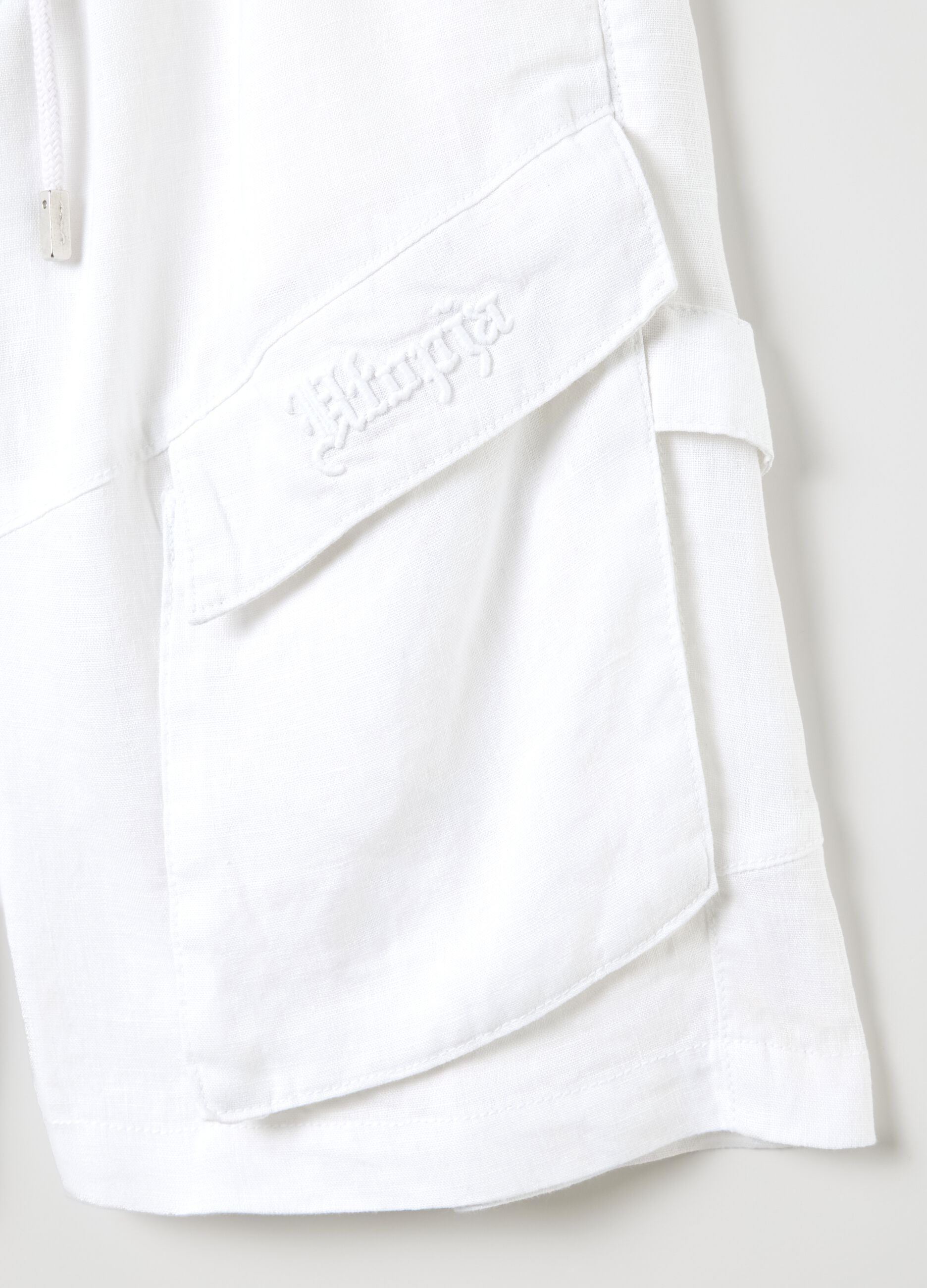 100% Linen Cargo Shorts White