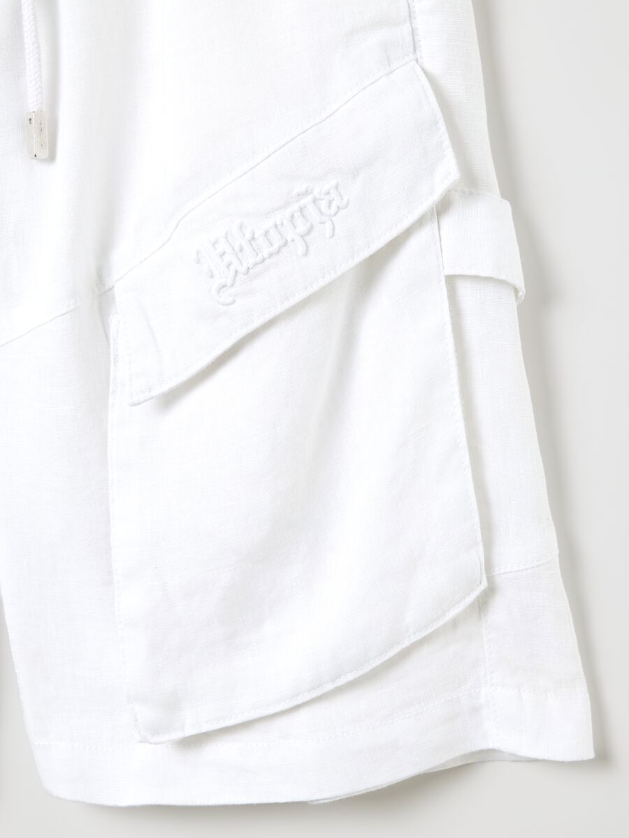 100% Linen Cargo Shorts White_6