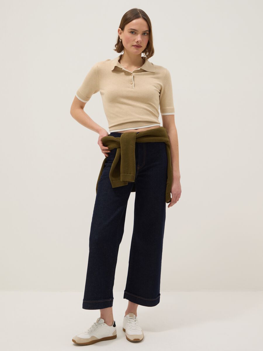 Beige Viscose Blend Polo Regular Fit_1