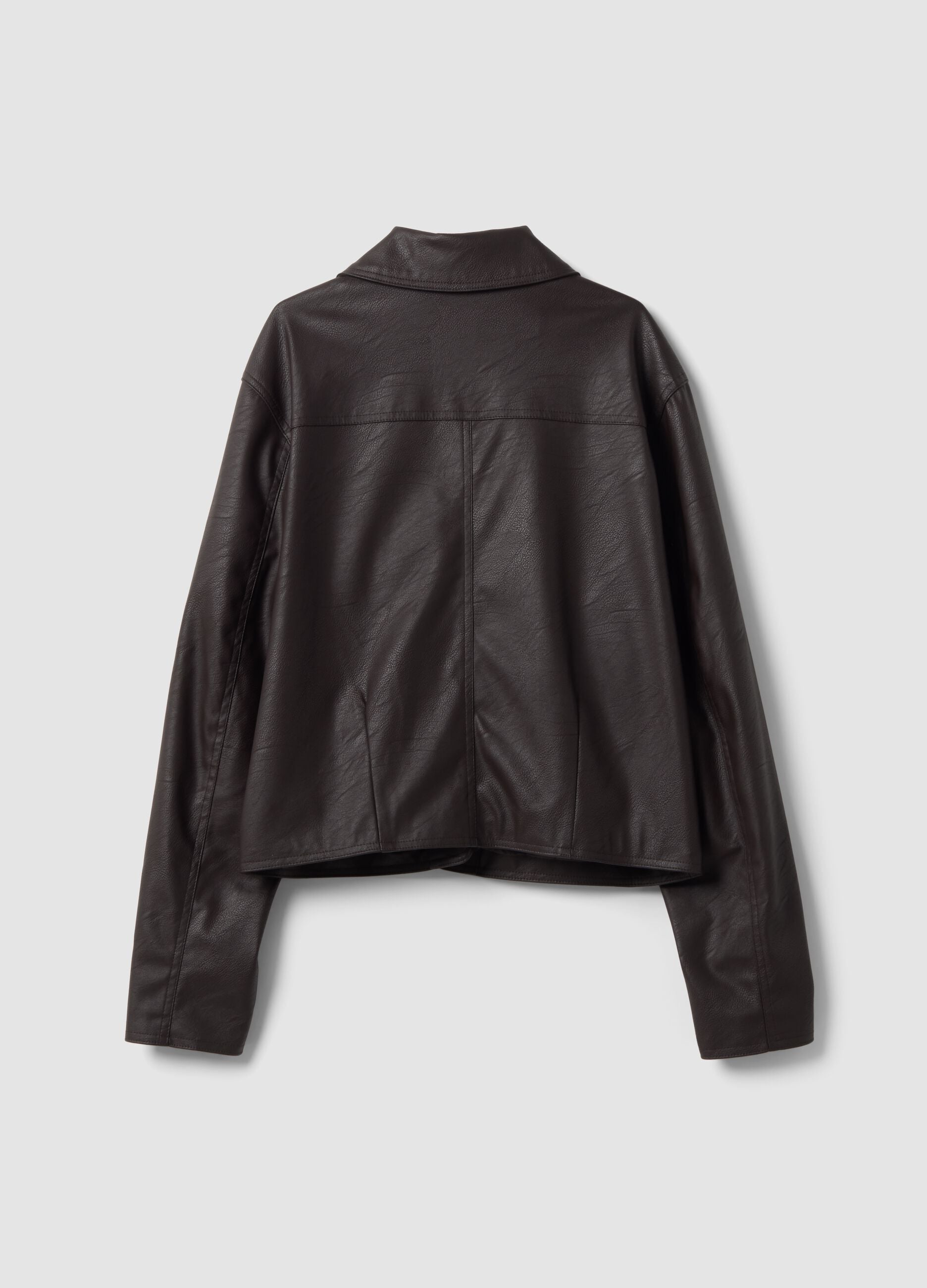 Brown jacket with zip fastening and slim-fit collar