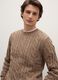 Brown regular fit crew neck jumper with cable knit_0