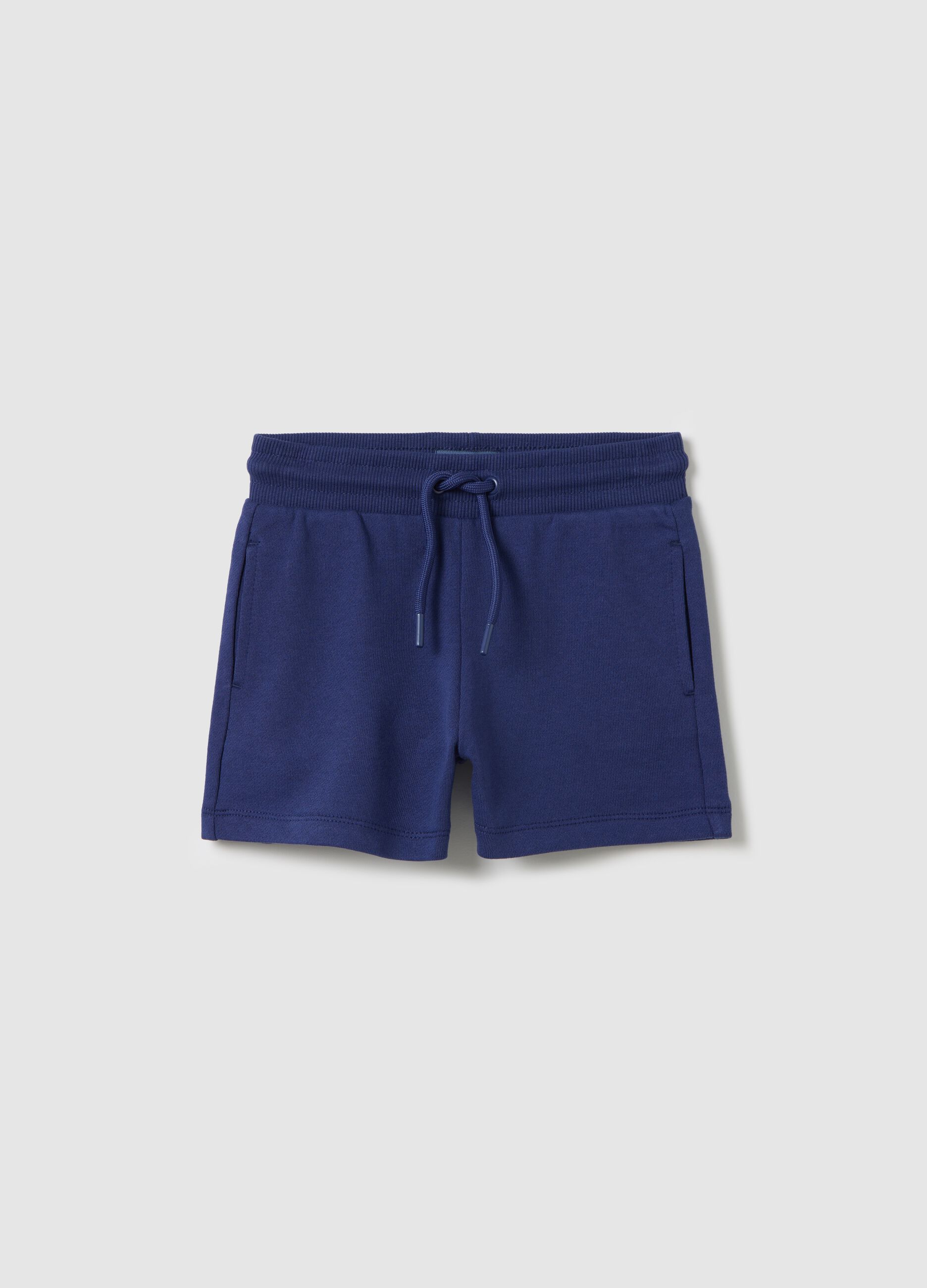 Blue French terry shorts with drawstring