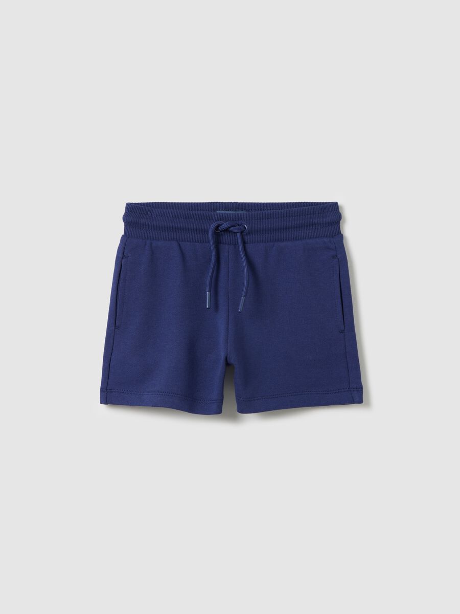 Blue French terry shorts with drawstring_0