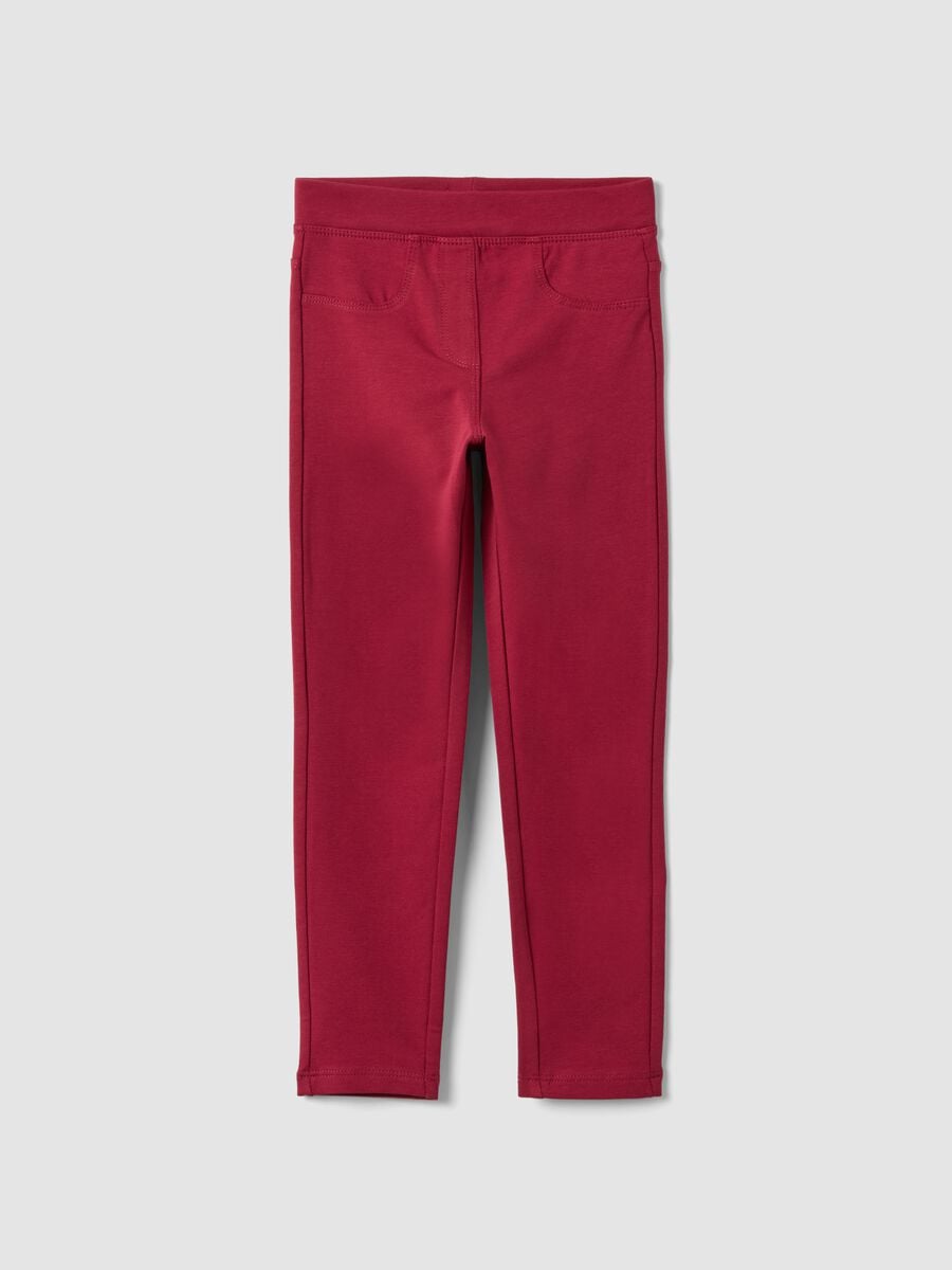 Treggings rossi in cotone organico elasticizzato slim fit per bambina_0