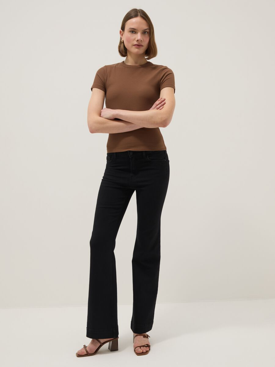 Brown fitted short-sleeve stretch cotton T-shirt_1