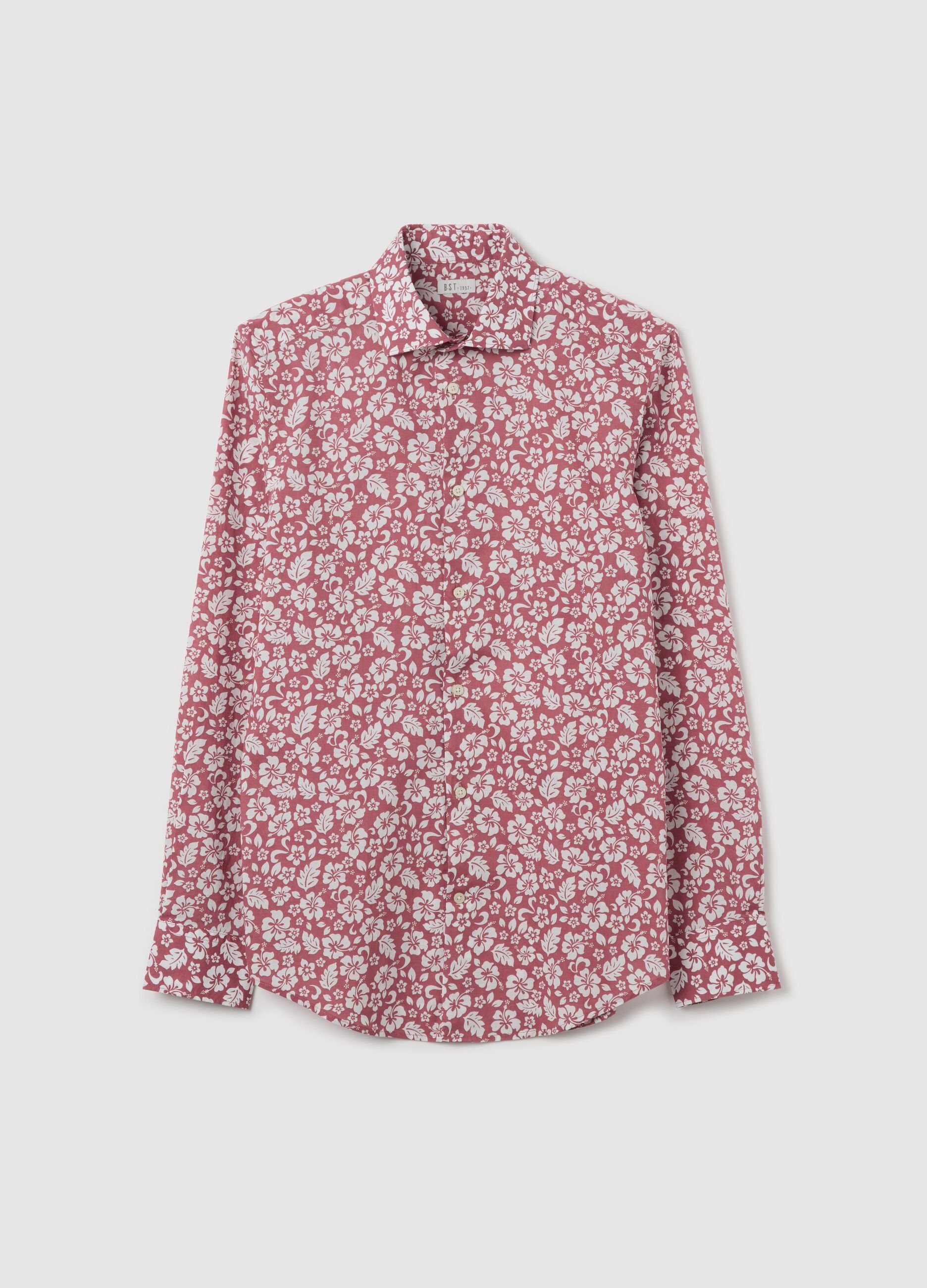 Slim-fit shirt with floral pattern in cotton