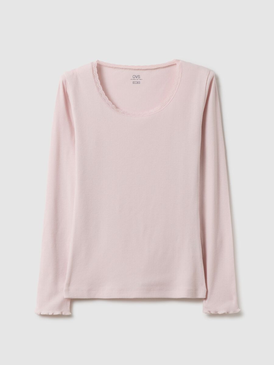 Pink crew neck long sleeve top in regular fit cotton blend_4