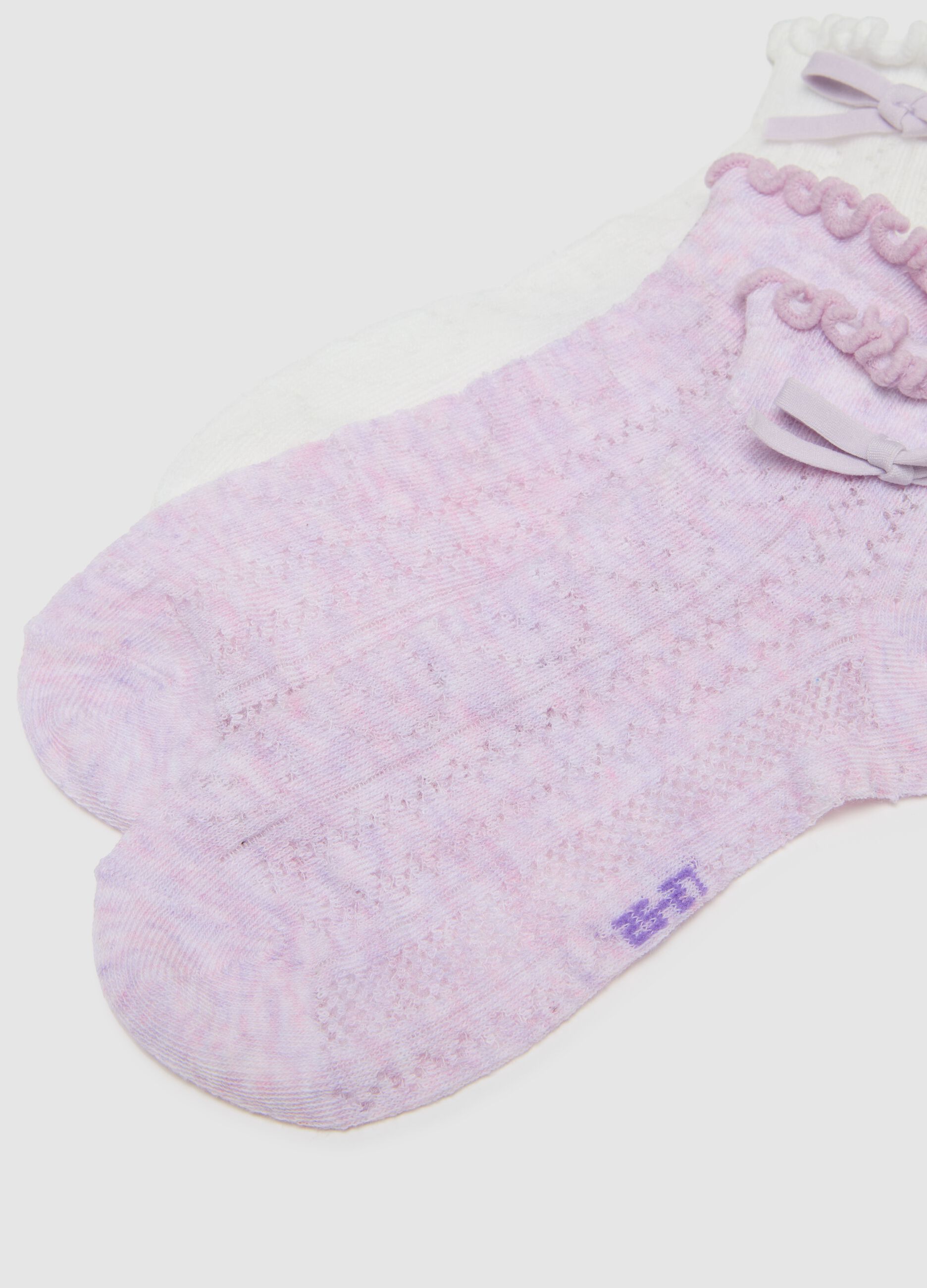 Calze da bambina in misto cotone multicolor con fiocco in pizzo