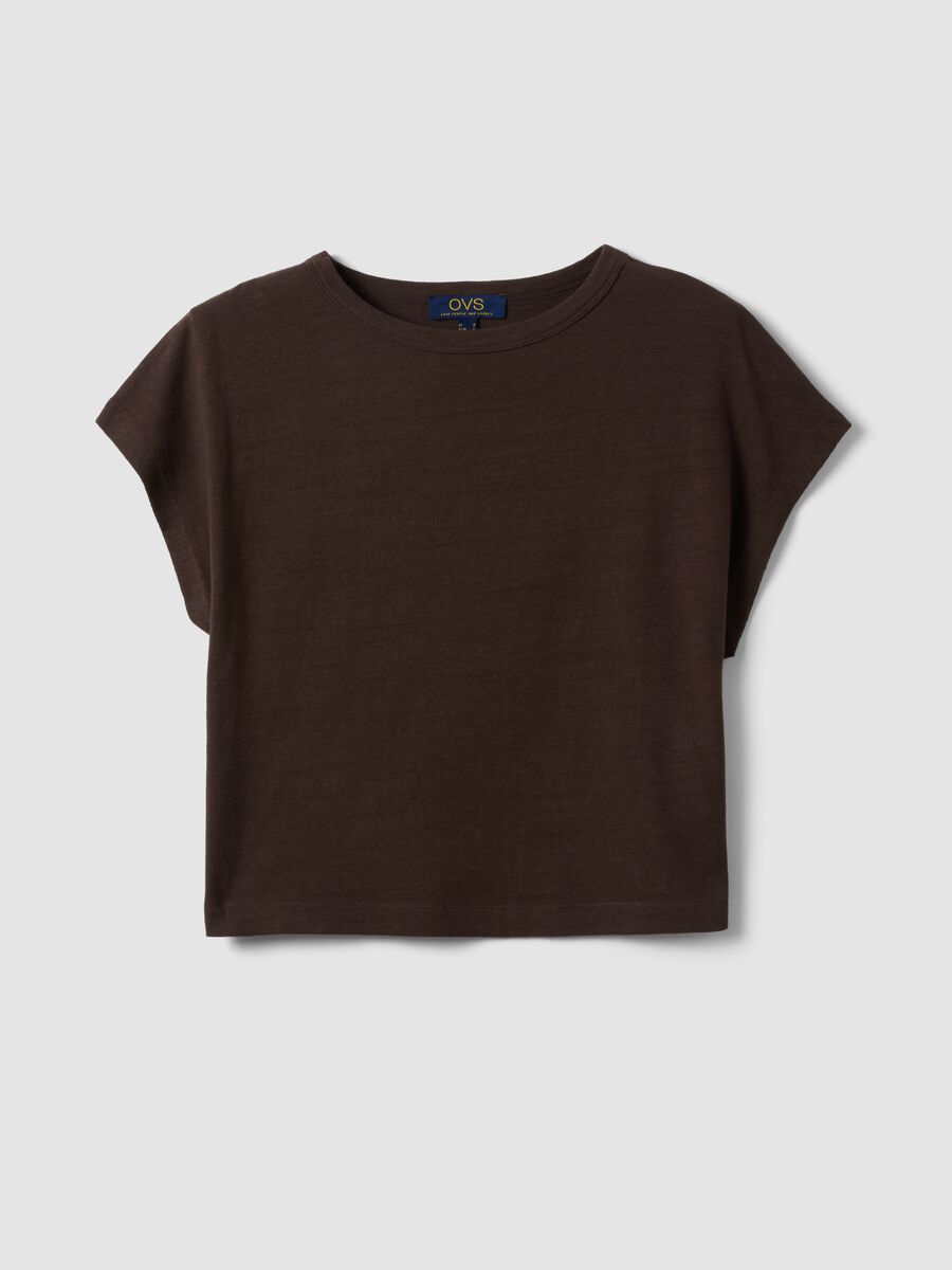 Brown cotton-linen blend short-sleeve T-shirt, regular fit_0