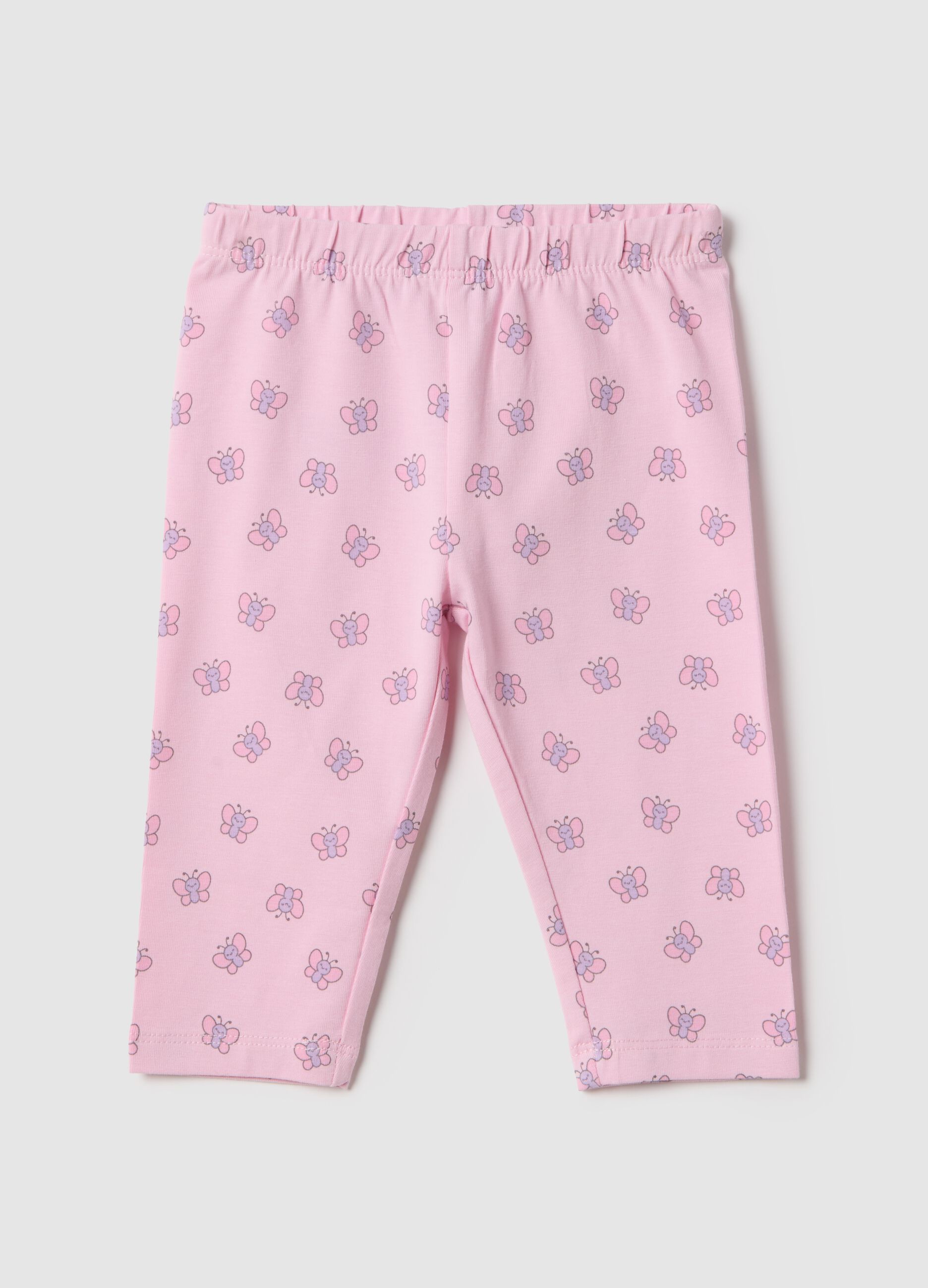 Girls' Pink Stretch Cotton Skinny Fit Leggings with Butterflies