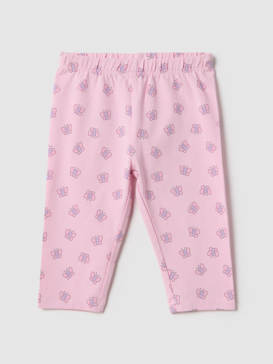 Girls' Pink Stretch Cotton Skinny Fit Leggings with Butterflies_0