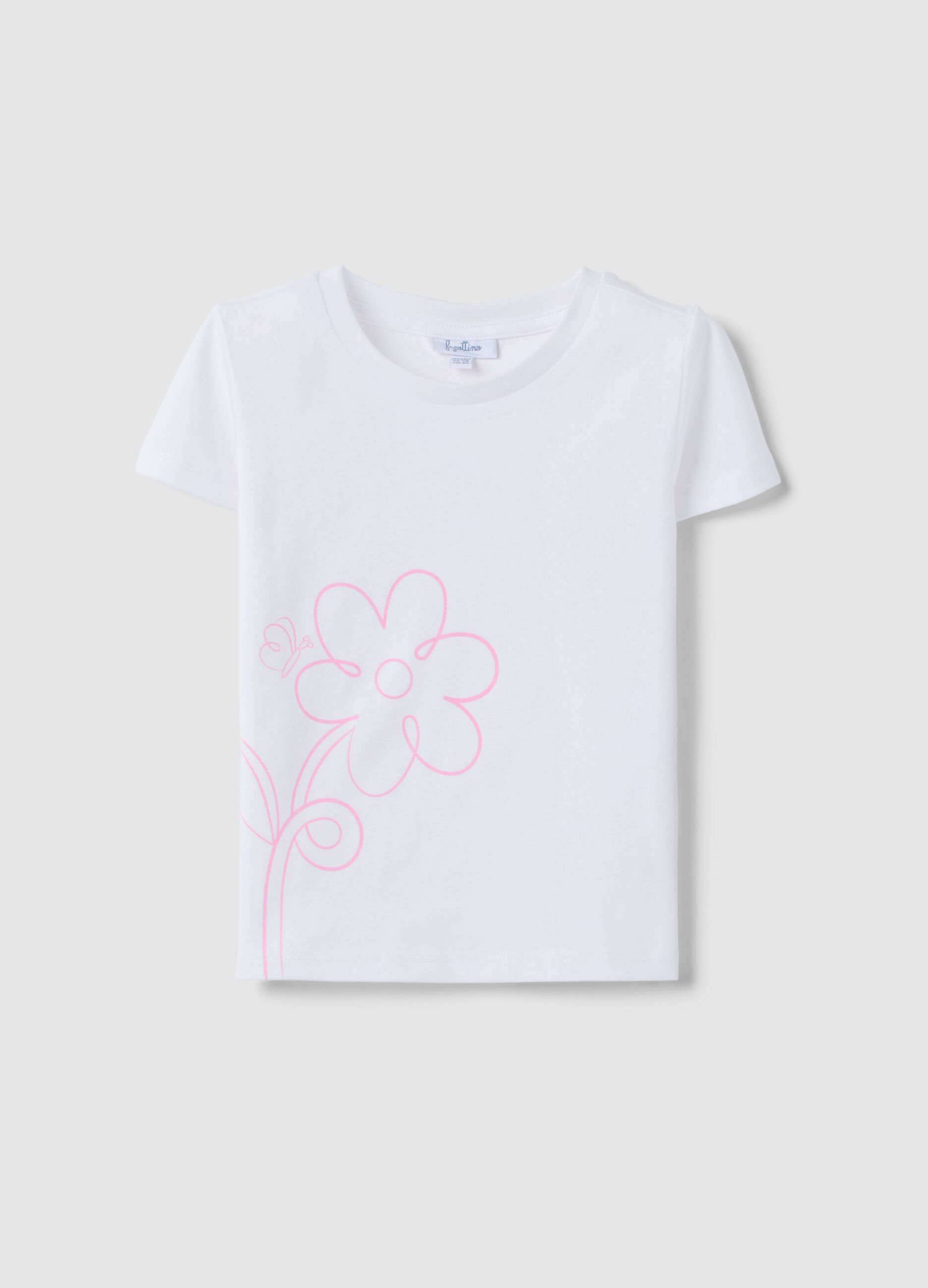 White pure cotton girl's T-shirt regular fit with print