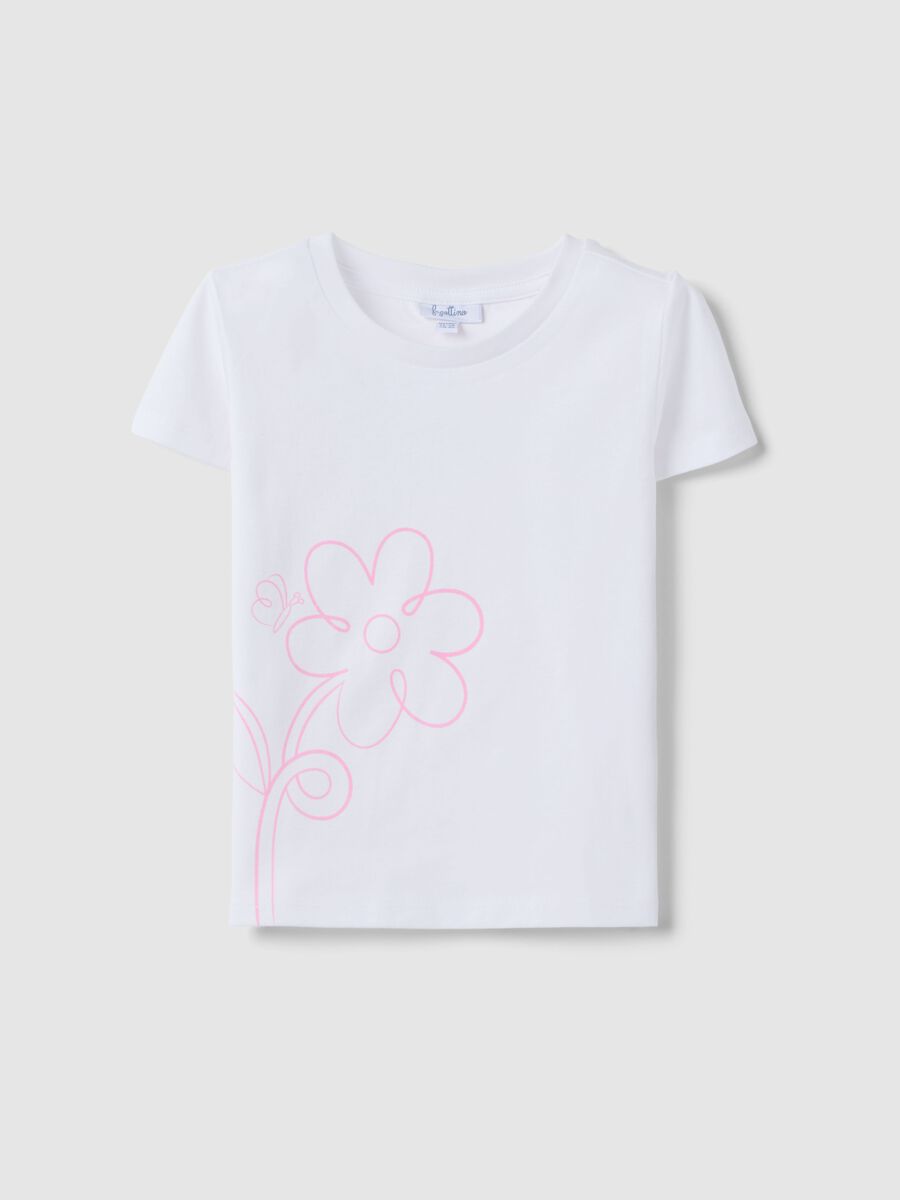 White pure cotton girl's T-shirt regular fit with print_0