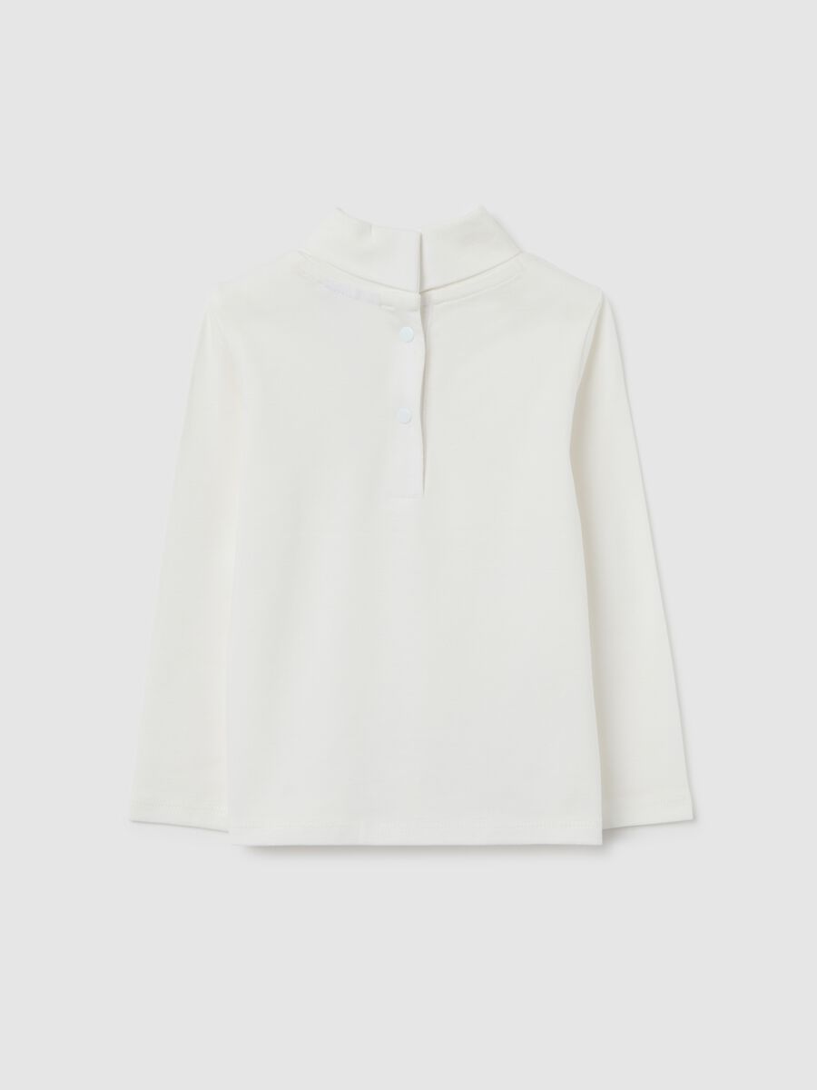 White stretch cotton blend high-necked girl's top_1