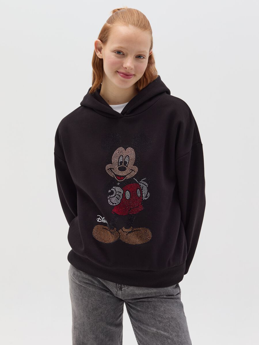 Sweatshirt with hood and Mickey Mouse in diamantés_0