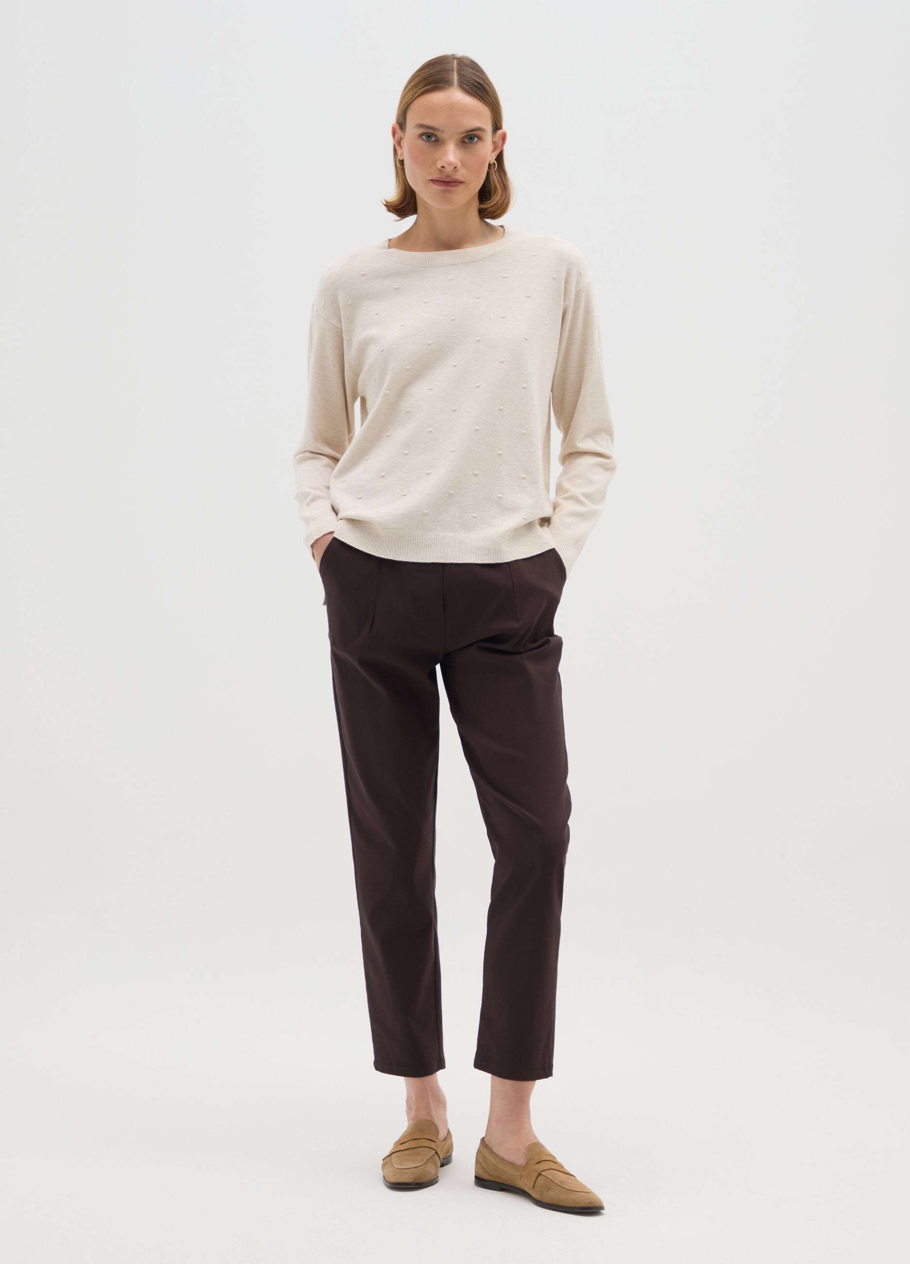 Beige long-sleeve top with textured details