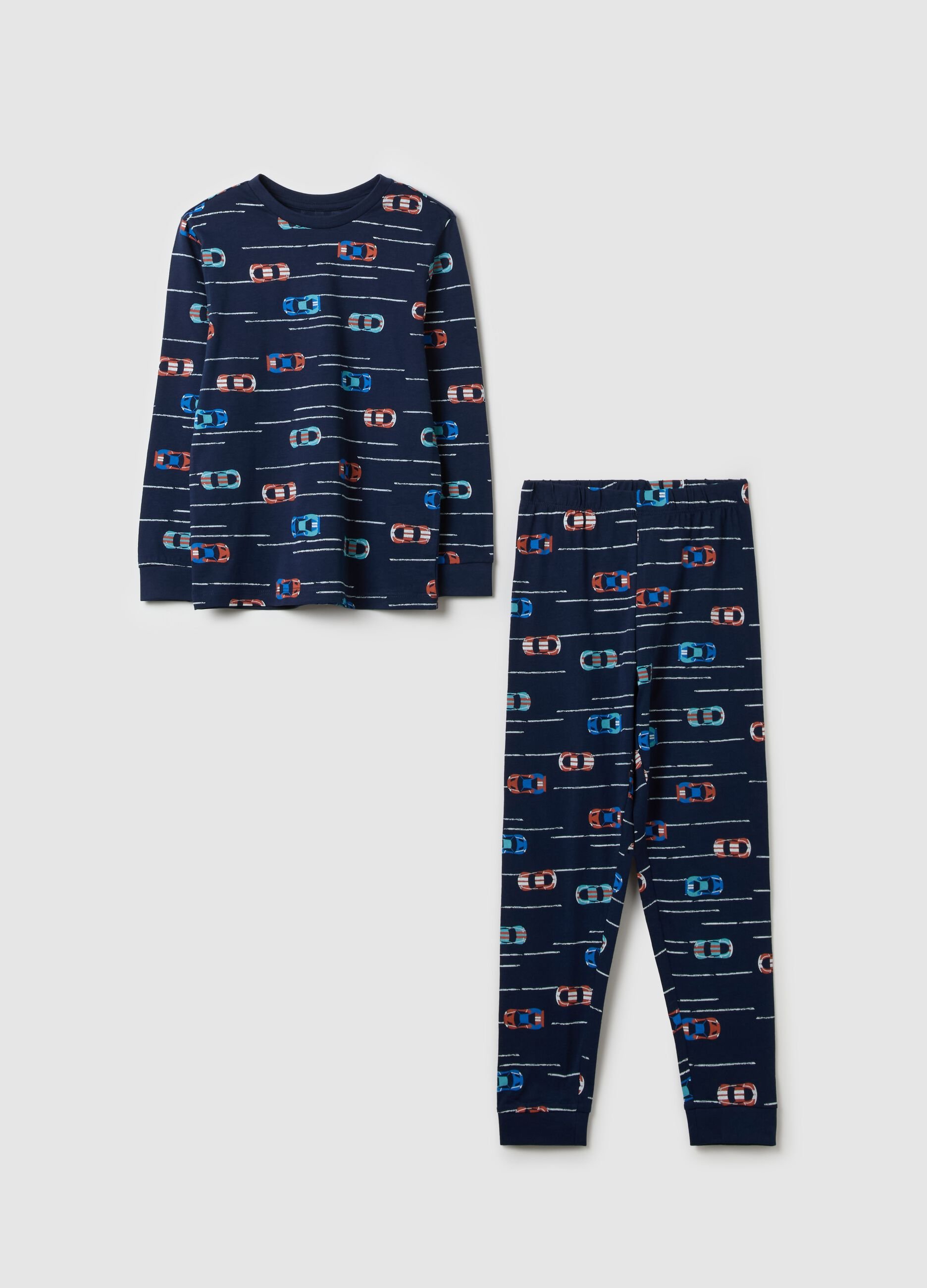 Cotton pyjamas with racing car print