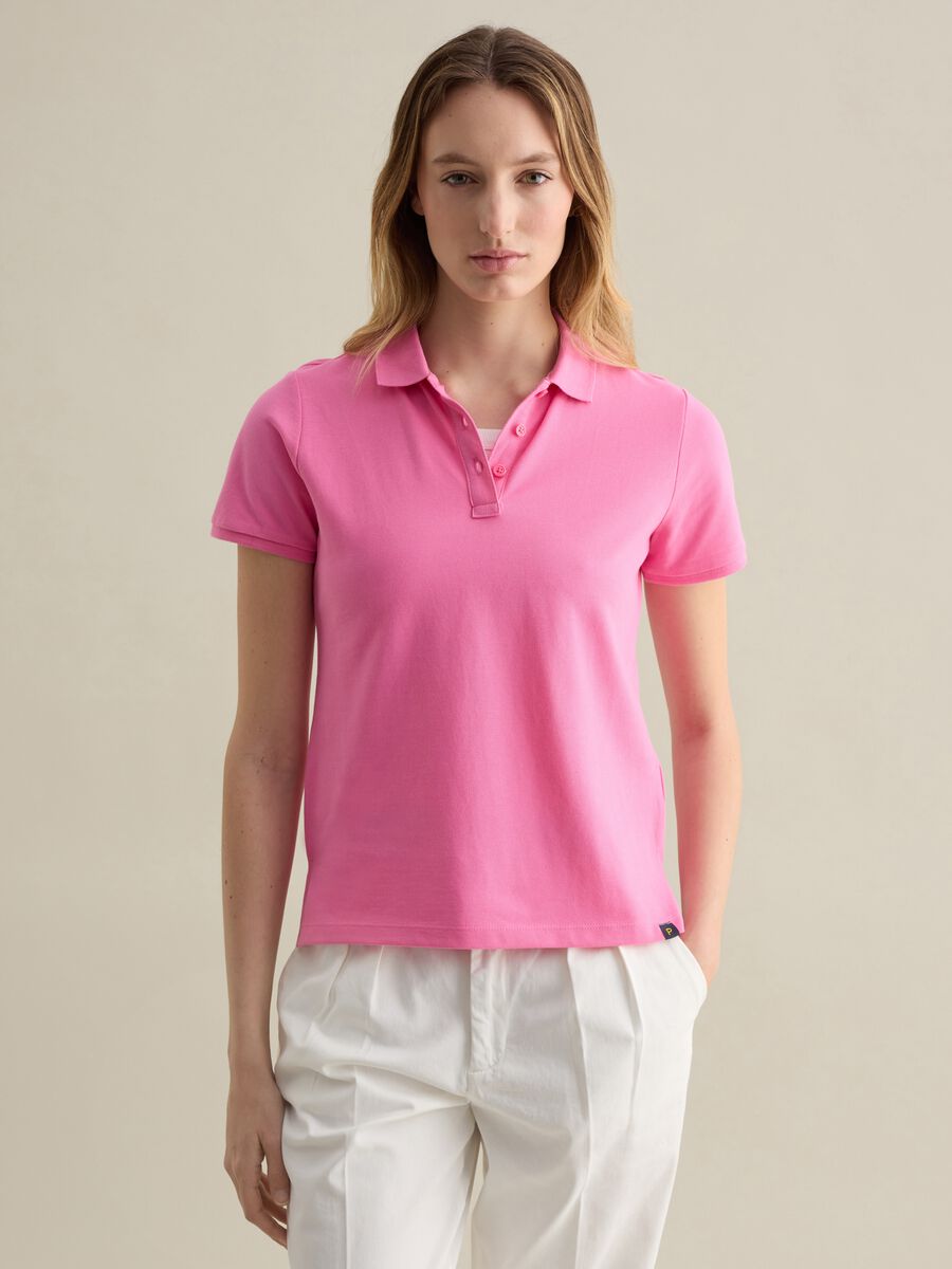 Pink short-sleeved polo shirt in piquet_0