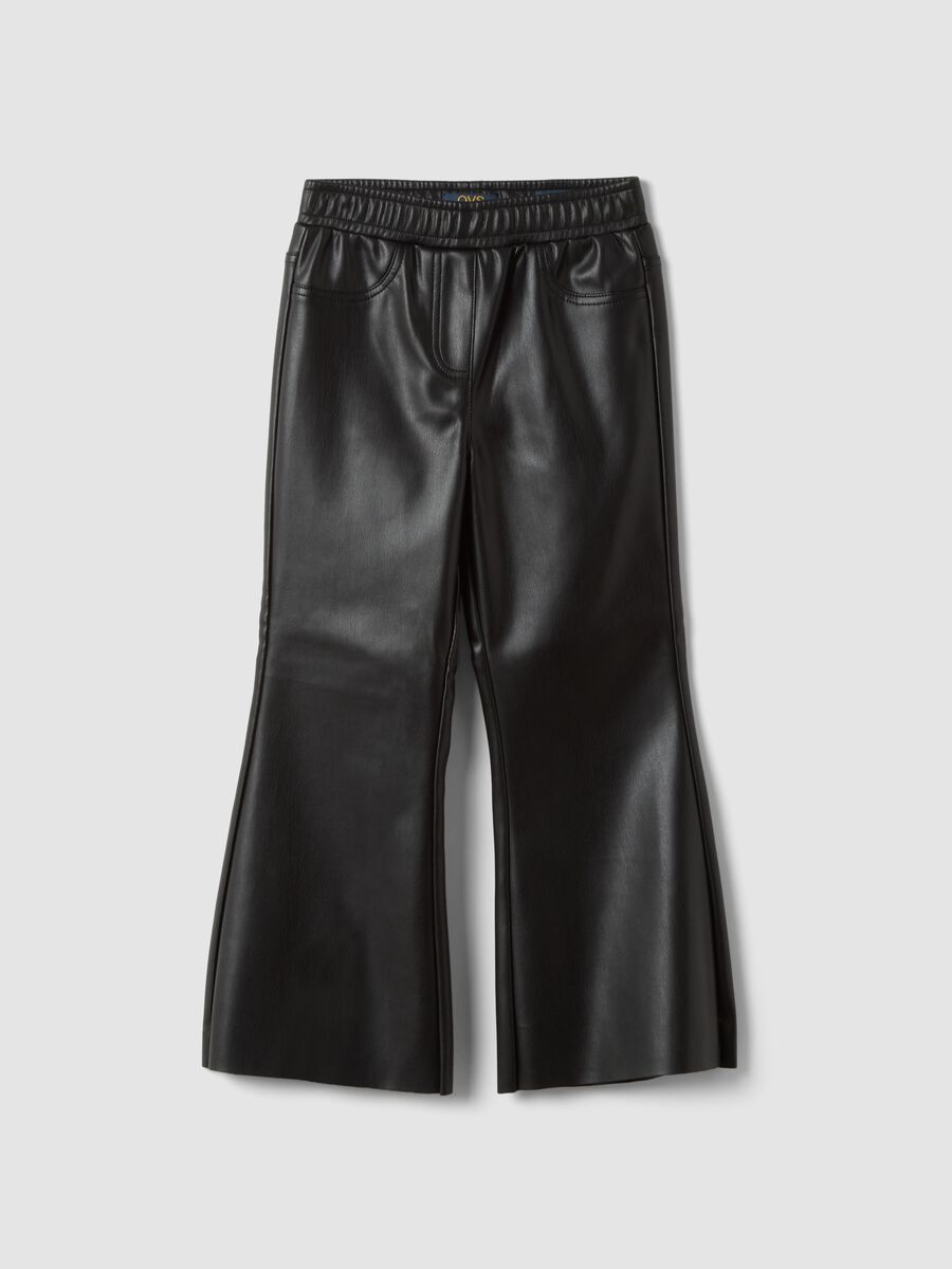 Pantaloni neri flare con vita elasticizzata_0