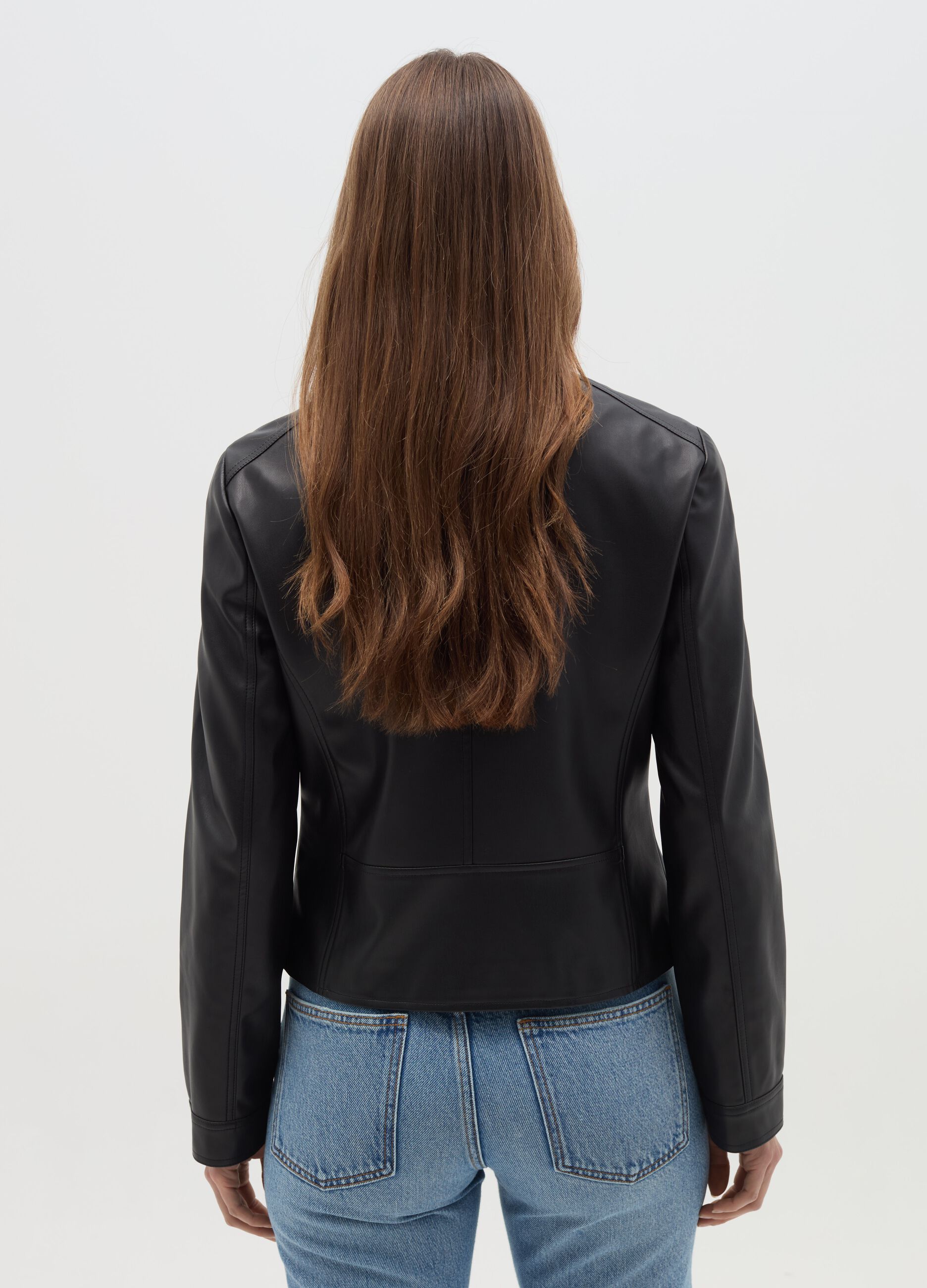 Short full-zip biker jacket