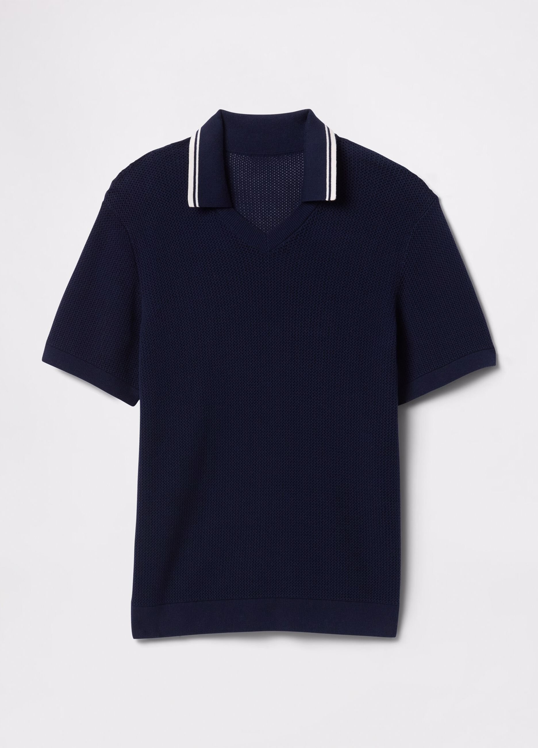 Polo traforata in cotone blu