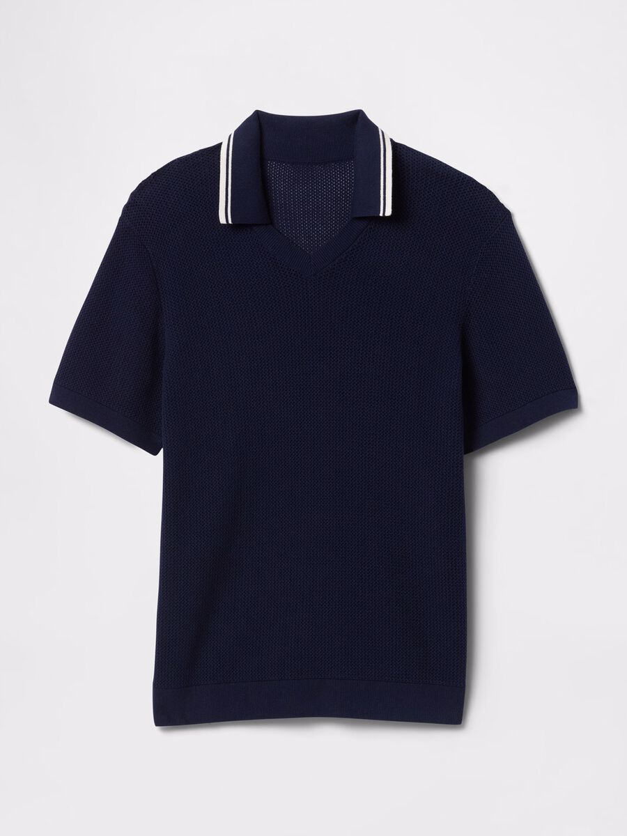 Openwork polo shirt in blue cotton_4