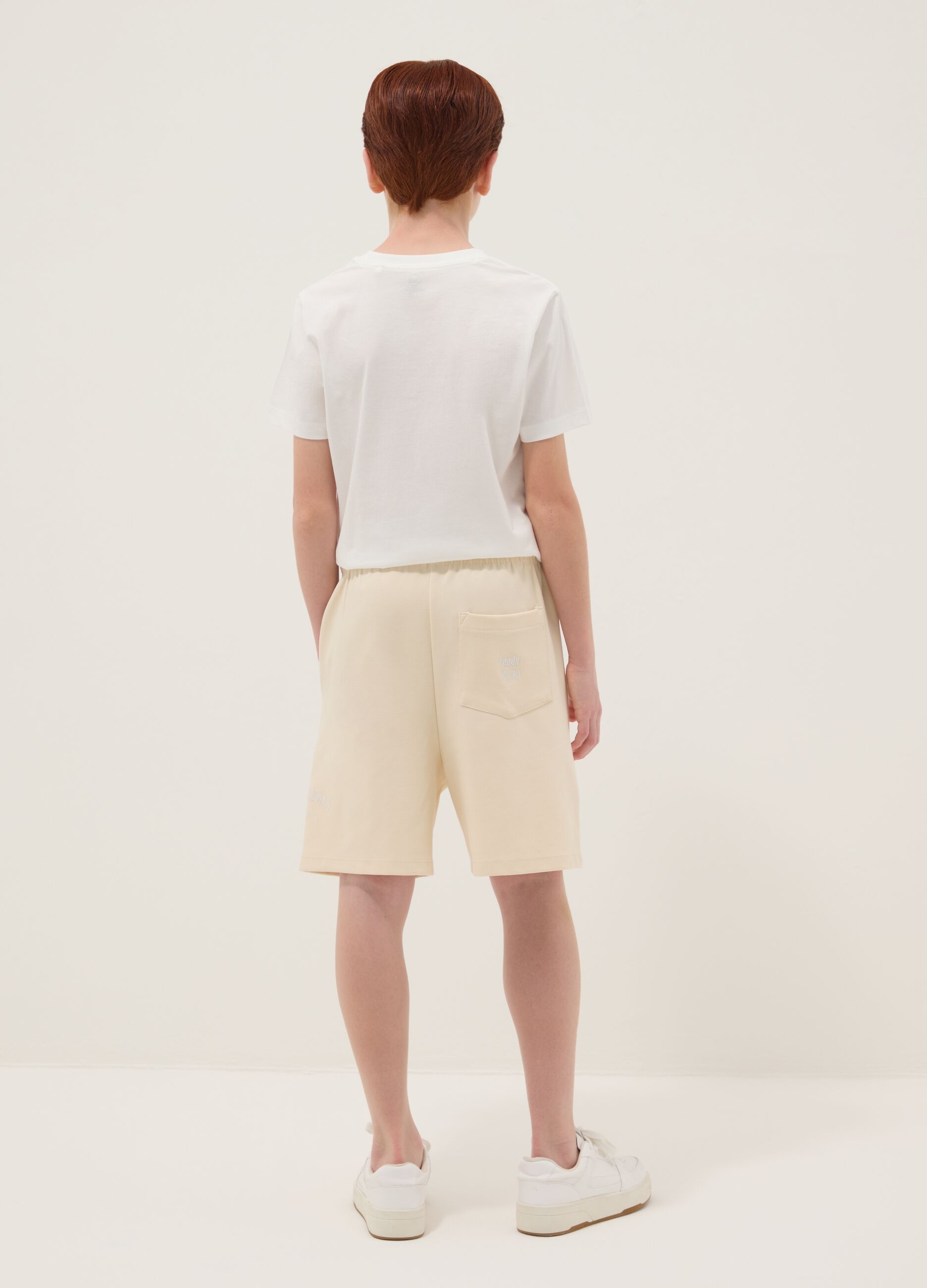 Beige cotton-blend shorts with elasticated waist