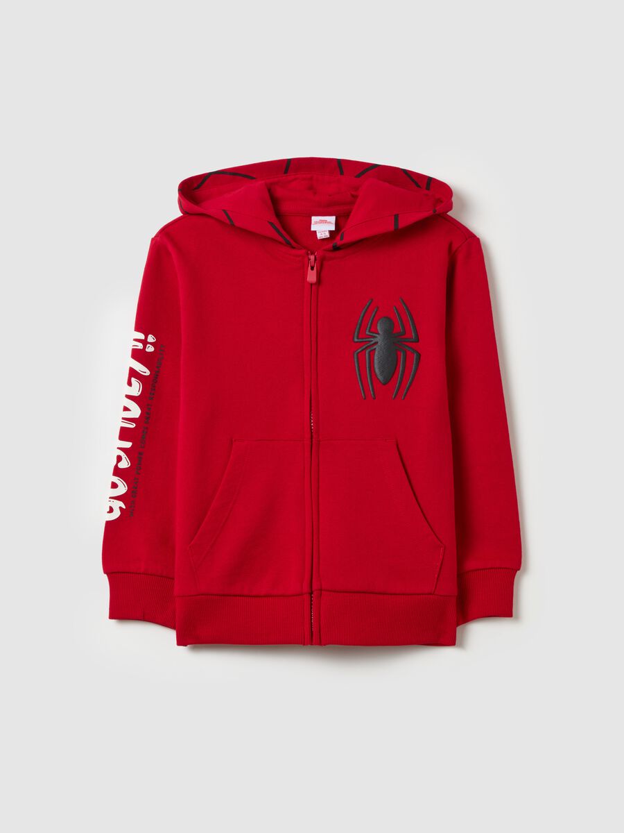 Full-zip sweatshirt with hood and Spidey print_0