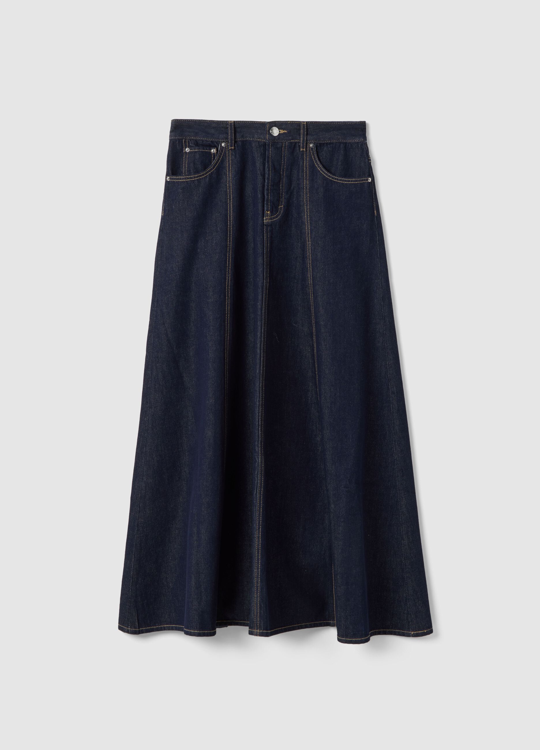 Long skirt in pure blue denim cotton regular fit