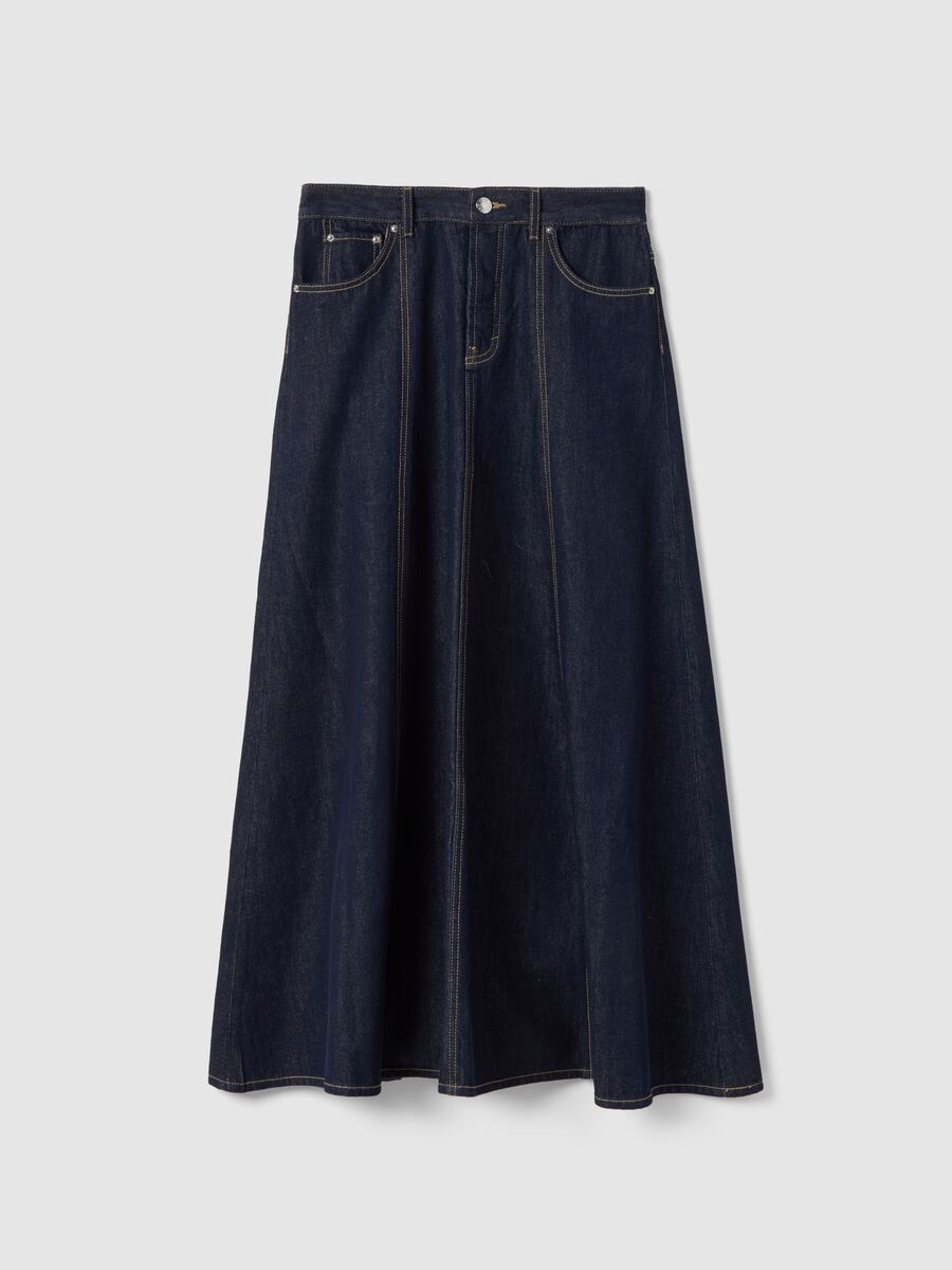 Long skirt in pure blue denim cotton regular fit_0