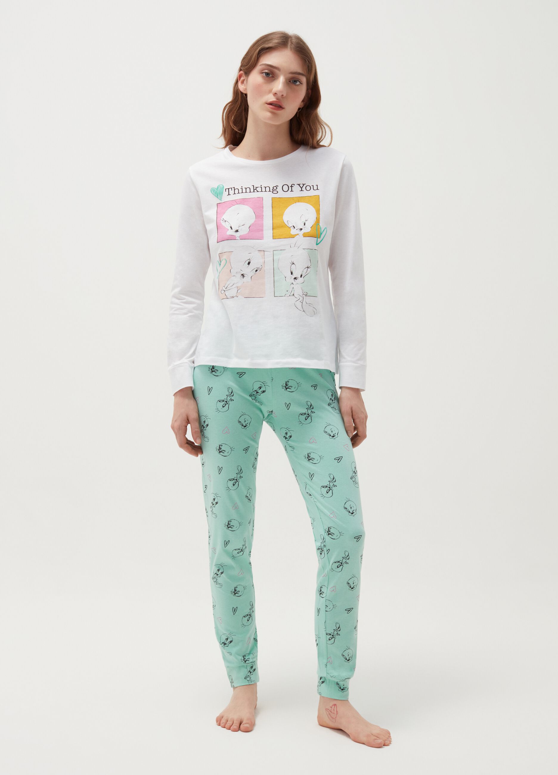 Long cotton pyjamas with Tweetie Pie pattern