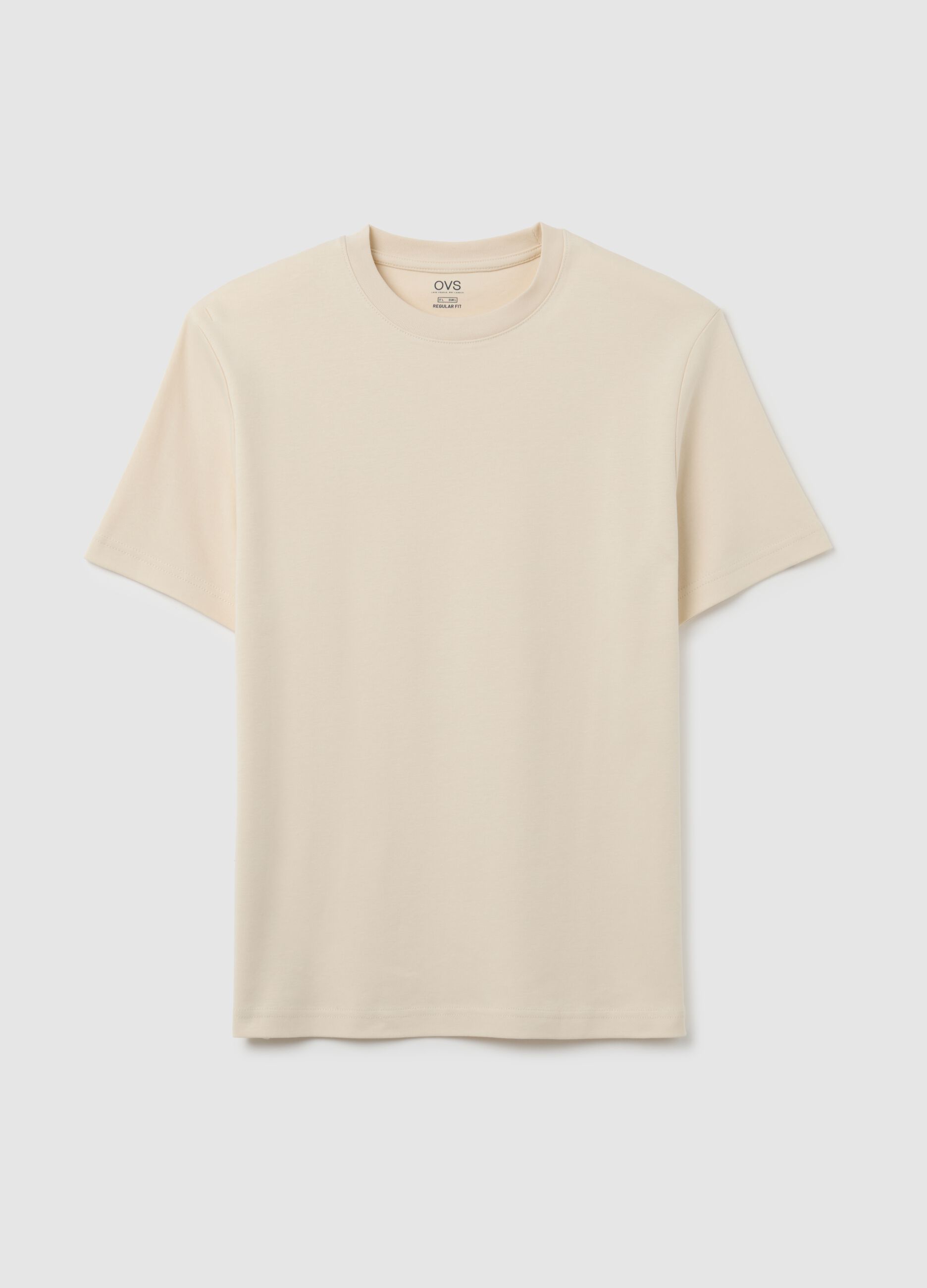 Regular fit beige pure cotton T-shirt