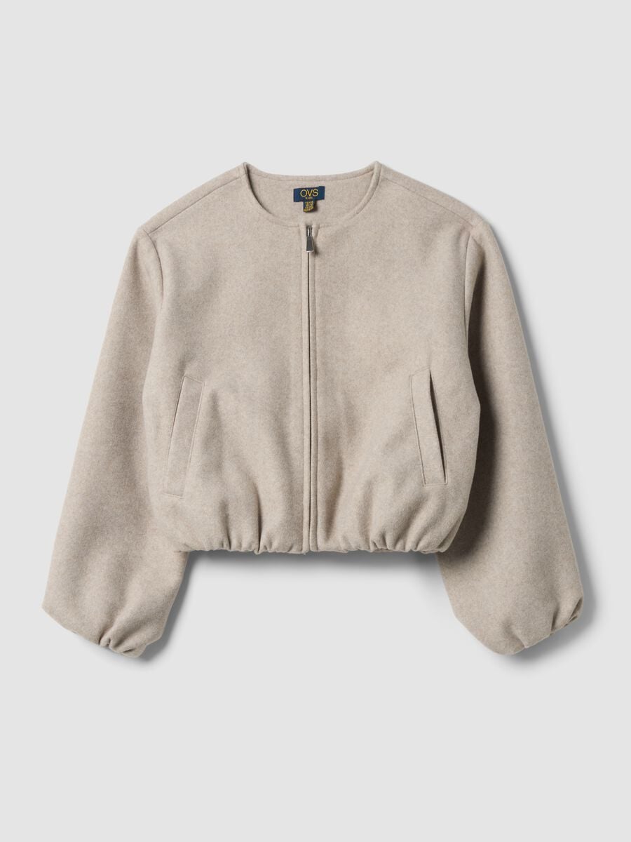 Bomber beige corto con zip per ragazza_3