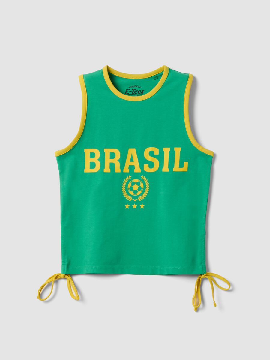 T-shirt senza maniche in cotone elasticizzato verde con scritta Brasil_4