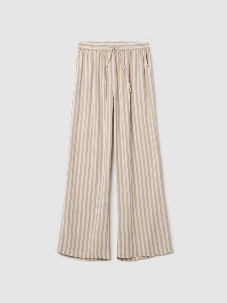 Striped beige palazzo trousers in viscose and linen_4