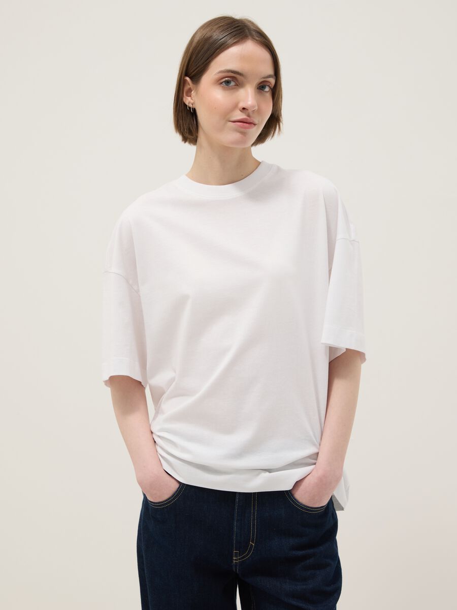 White Pure Cotton Short Sleeve Oversize Fit T-shirt_0